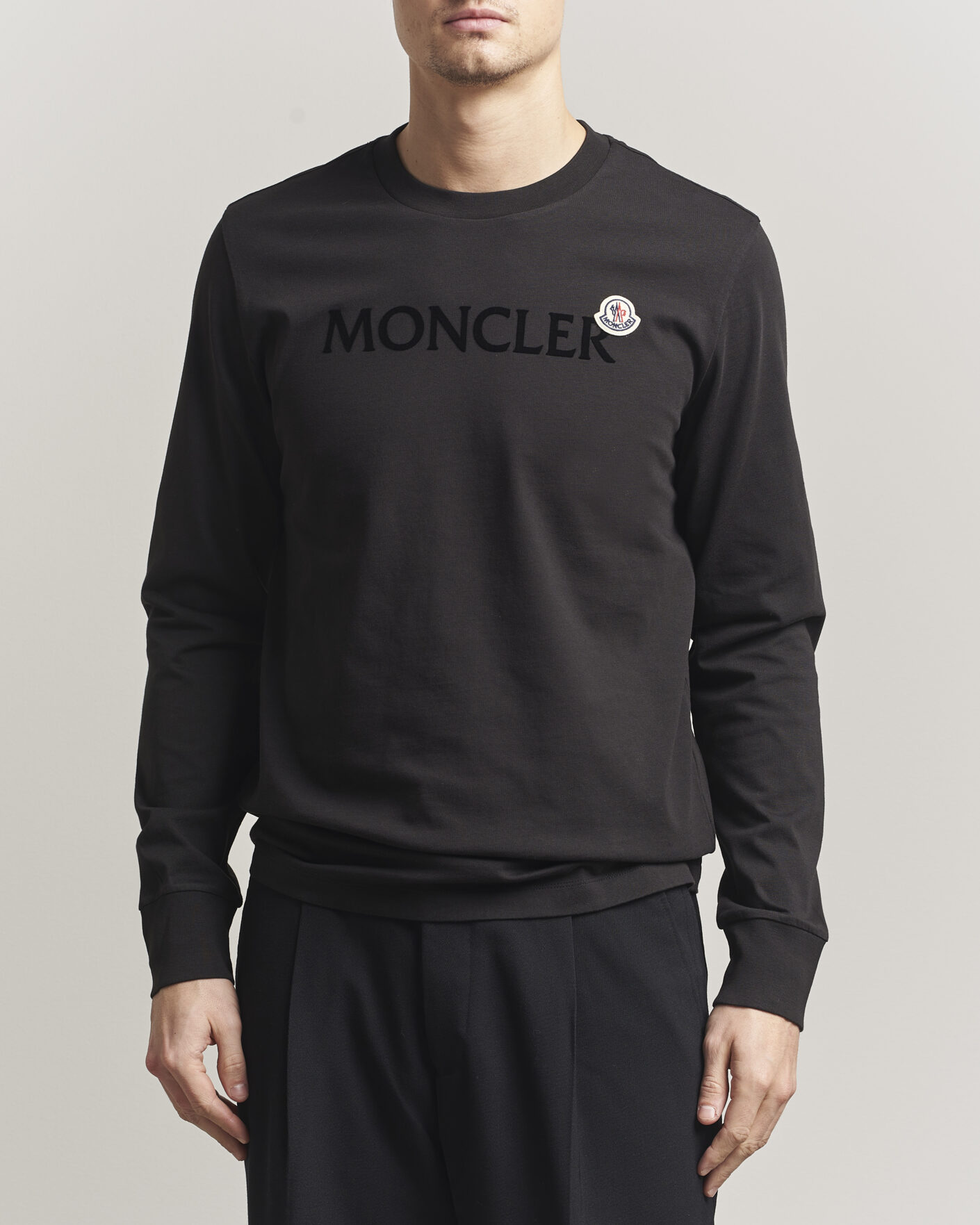 Herre | T-Shirts | Moncler | Lettering Logo Long Sleeve T-Shirt Black