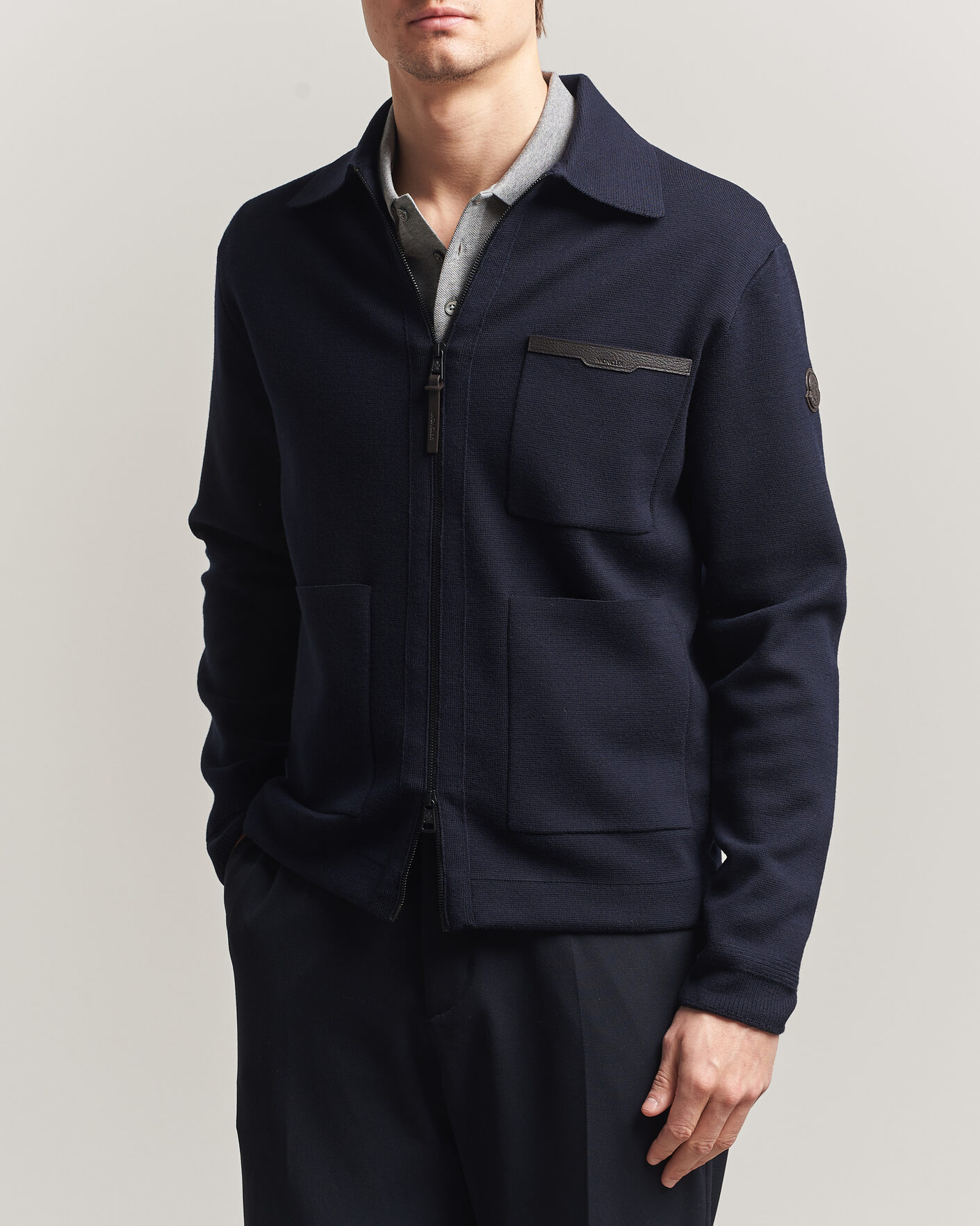 Herre | Gensere | Moncler | Zip Wool Cardigan Navy