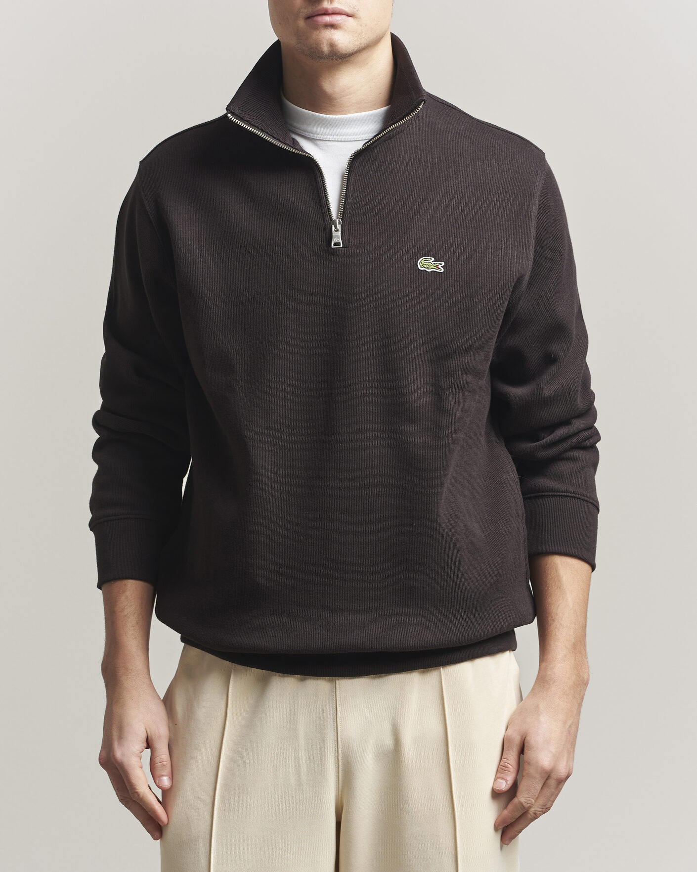 Herre | Gensere | Lacoste | Rib Interlock Half Zip Buffle Brown