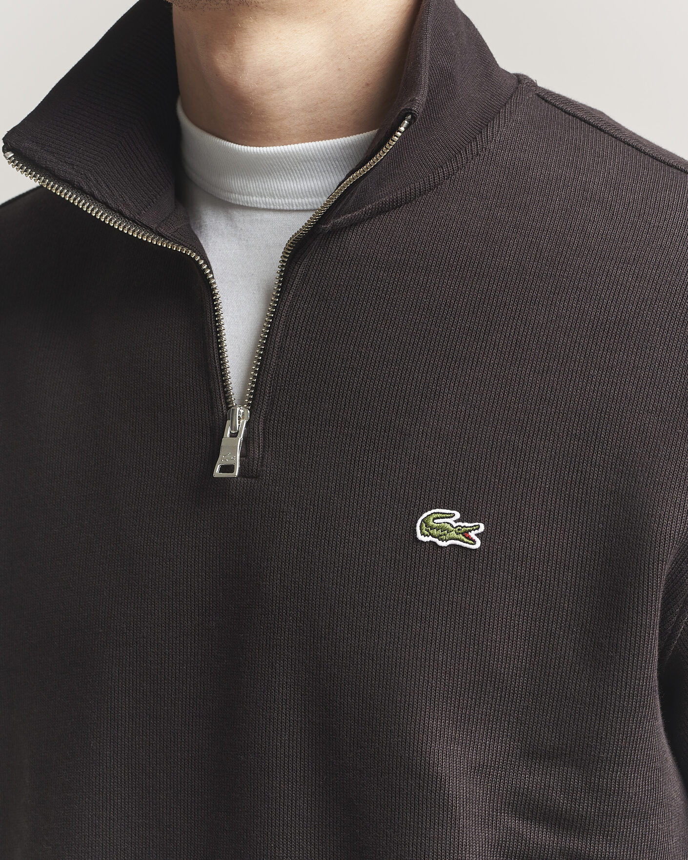 Herre | Gensere | Lacoste | Rib Interlock Half Zip Buffle Brown