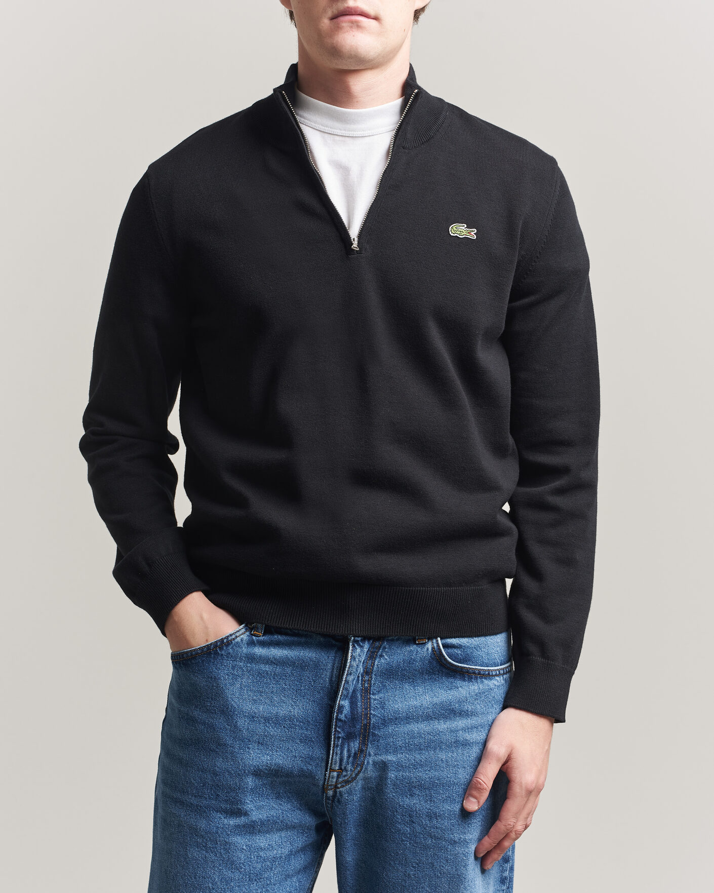 Herre | Gensere | Lacoste | Cotton Knitted Half Zip Black