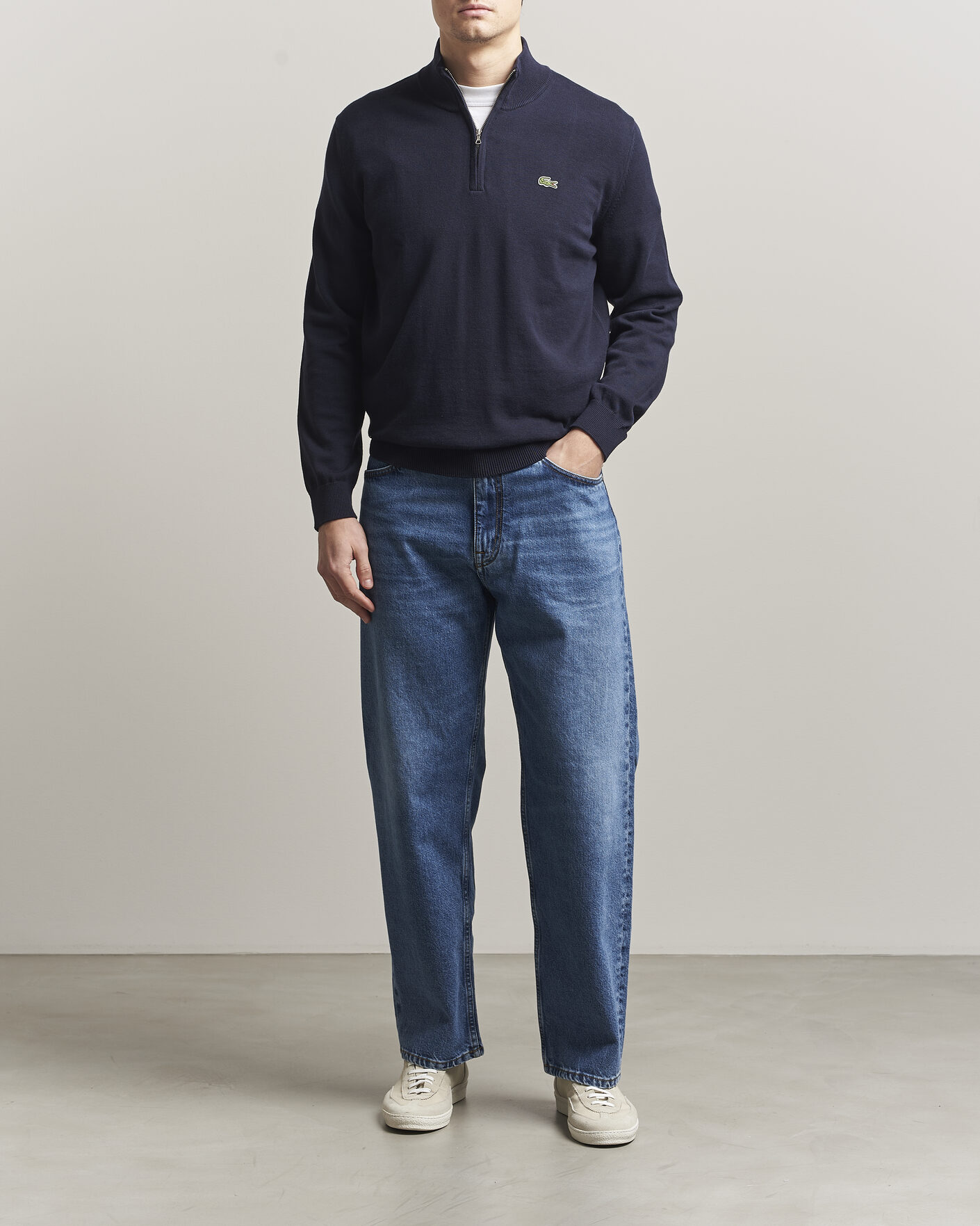 Herre | Gensere | Lacoste | Cotton Knitted Half Zip Navy Blue