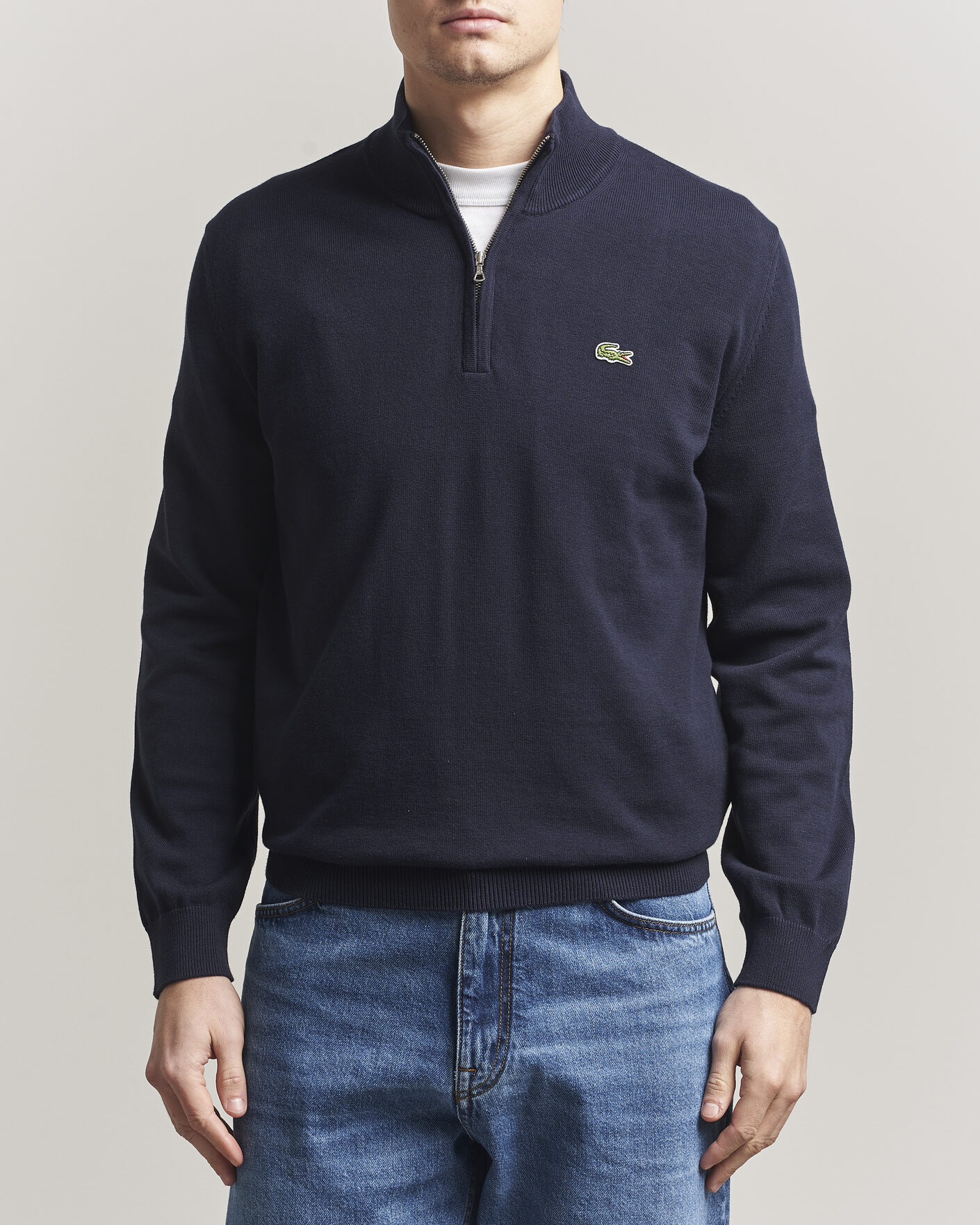 Herre | Gensere | Lacoste | Cotton Knitted Half Zip Navy Blue