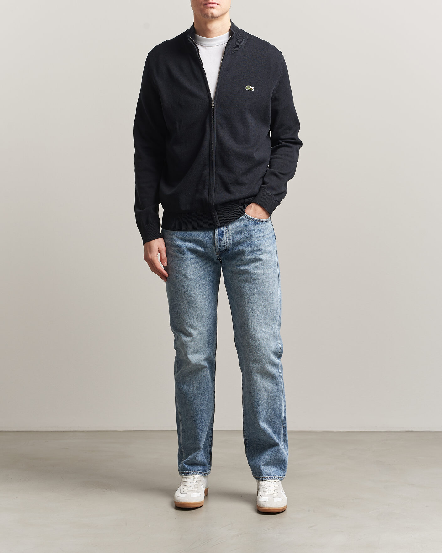 Herre | Gensere | Lacoste | Cotton Knitted Full Zip Black