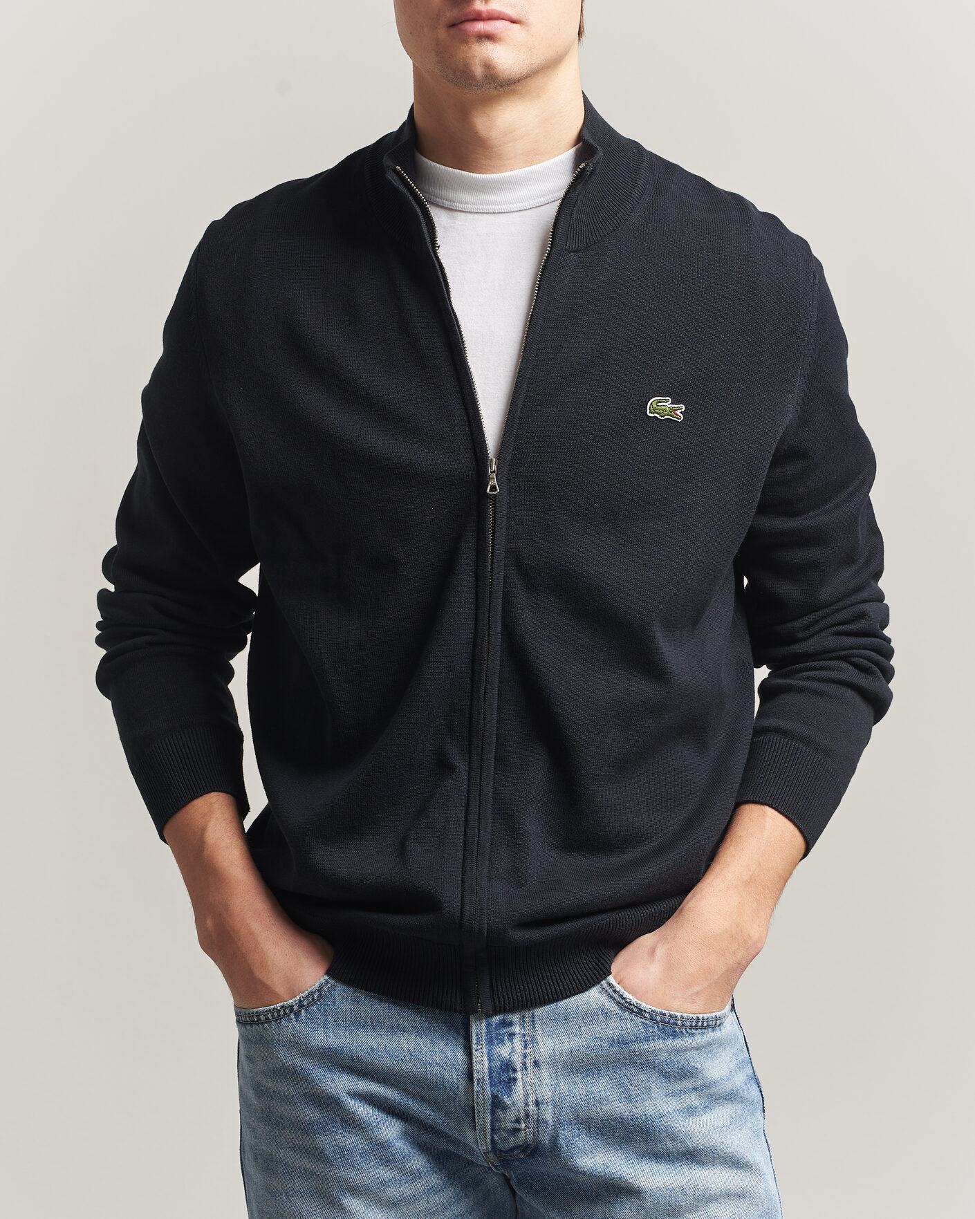 Herre | Gensere | Lacoste | Cotton Knitted Full Zip Black