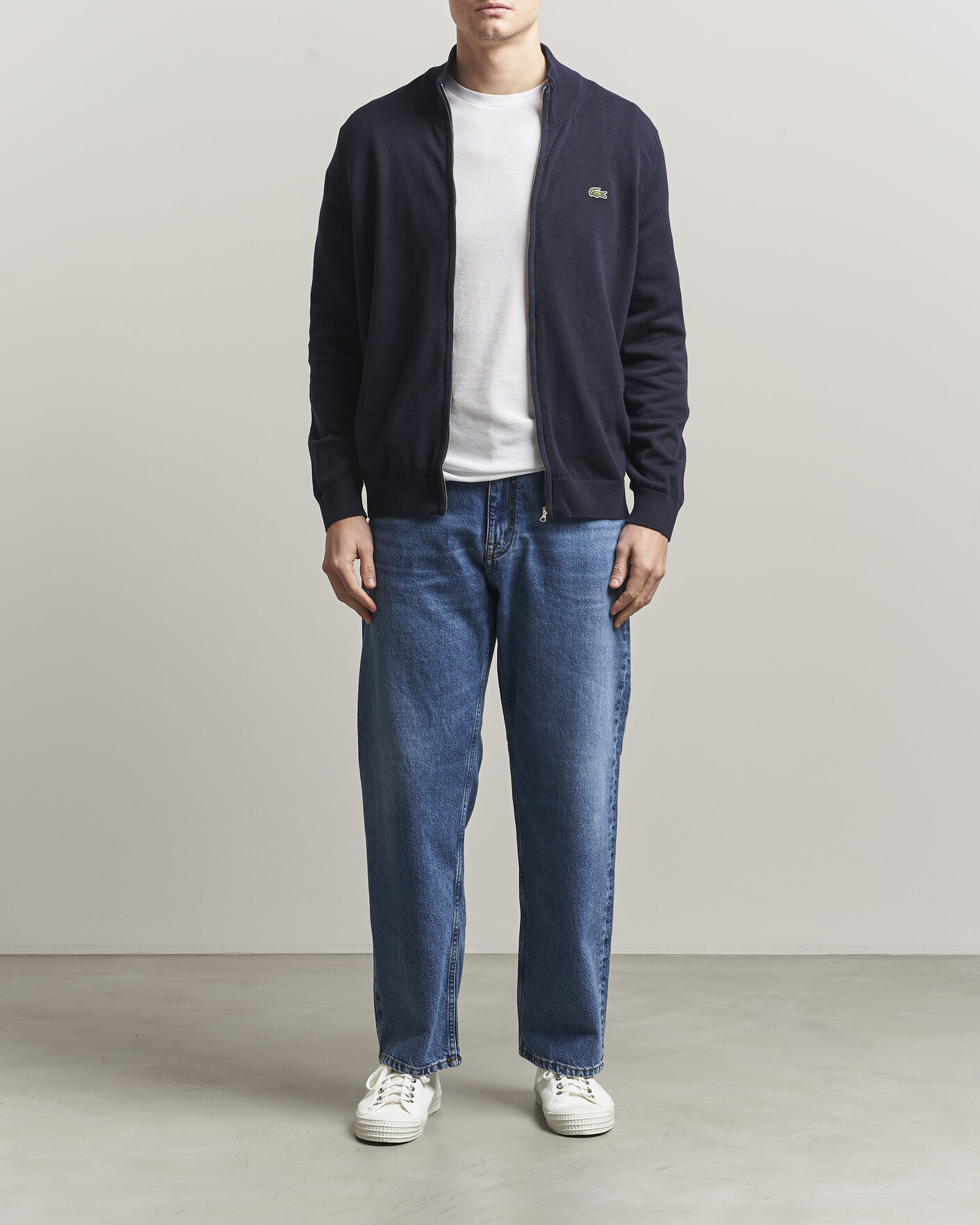 Herre | Gensere | Lacoste | Cotton Knitted Full Zip Navy Blue