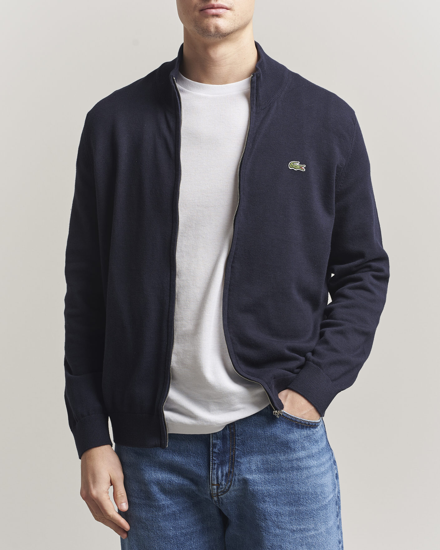 Herre | Gensere | Lacoste | Cotton Knitted Full Zip Navy Blue