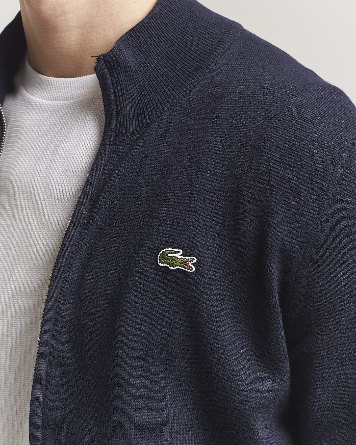 Herre | Gensere | Lacoste | Cotton Knitted Full Zip Navy Blue