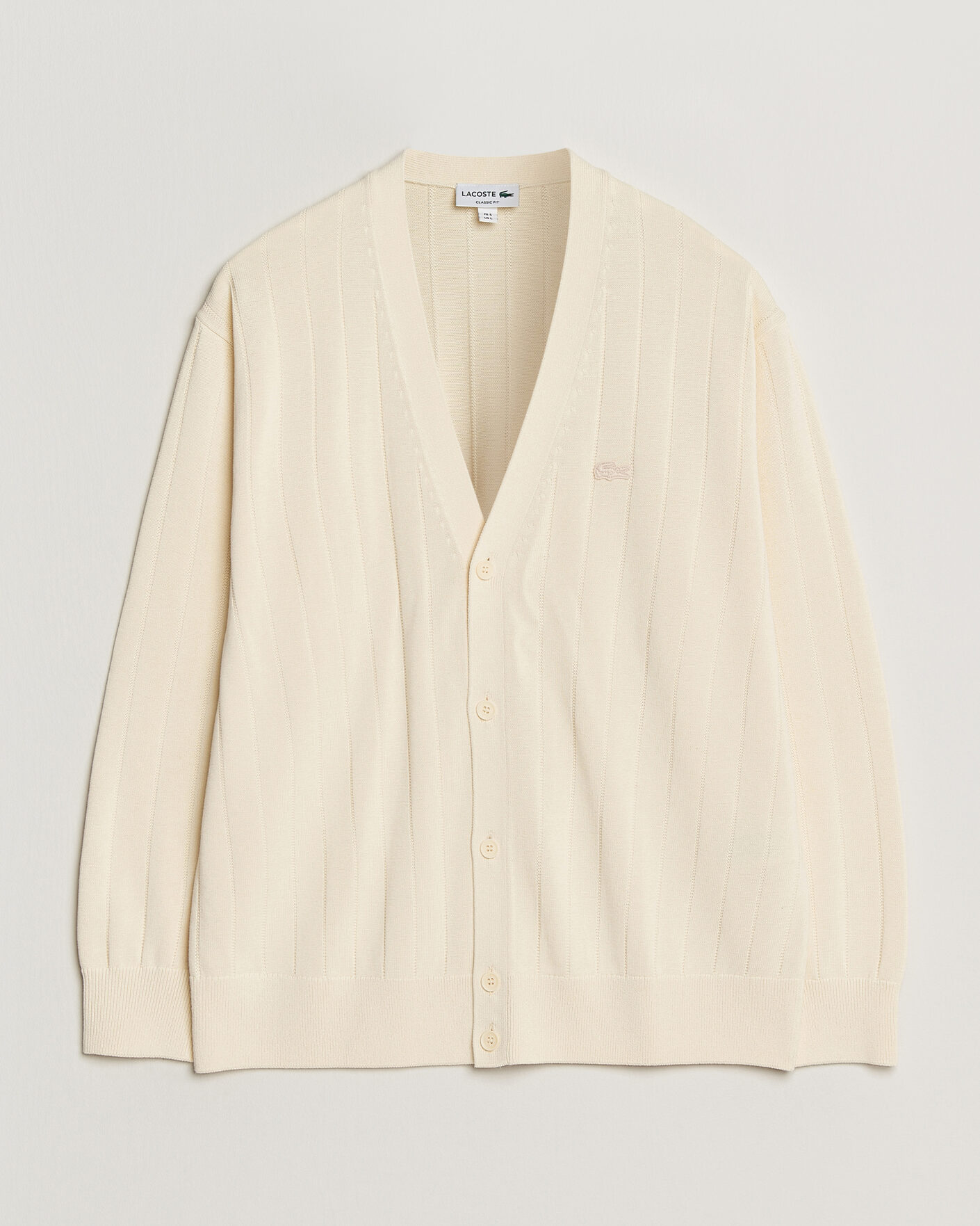 Herre | Gensere | Lacoste | Cotton Structured Knitted Cardigan Naturel Clair