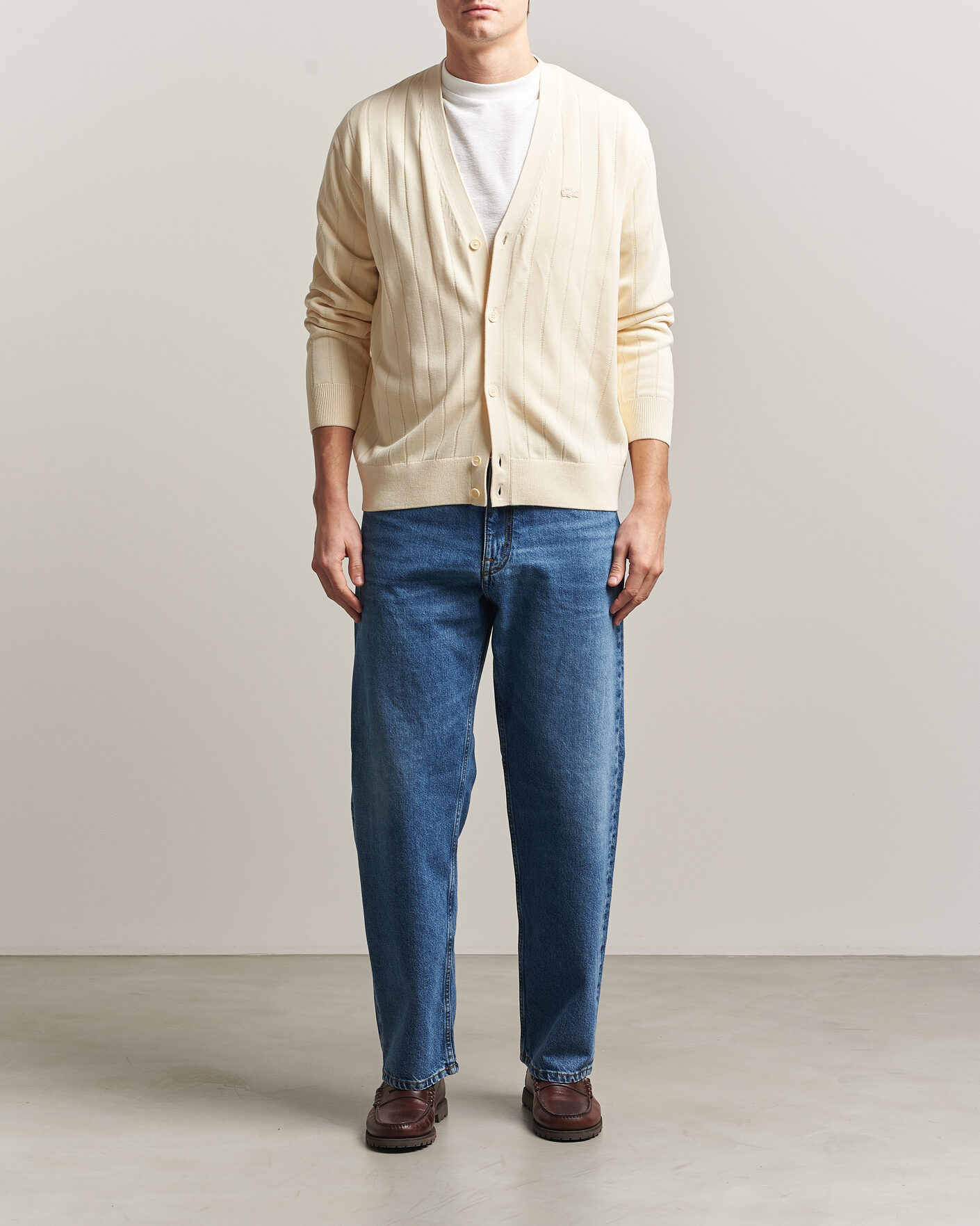 Herre | Gensere | Lacoste | Cotton Structured Knitted Cardigan Naturel Clair