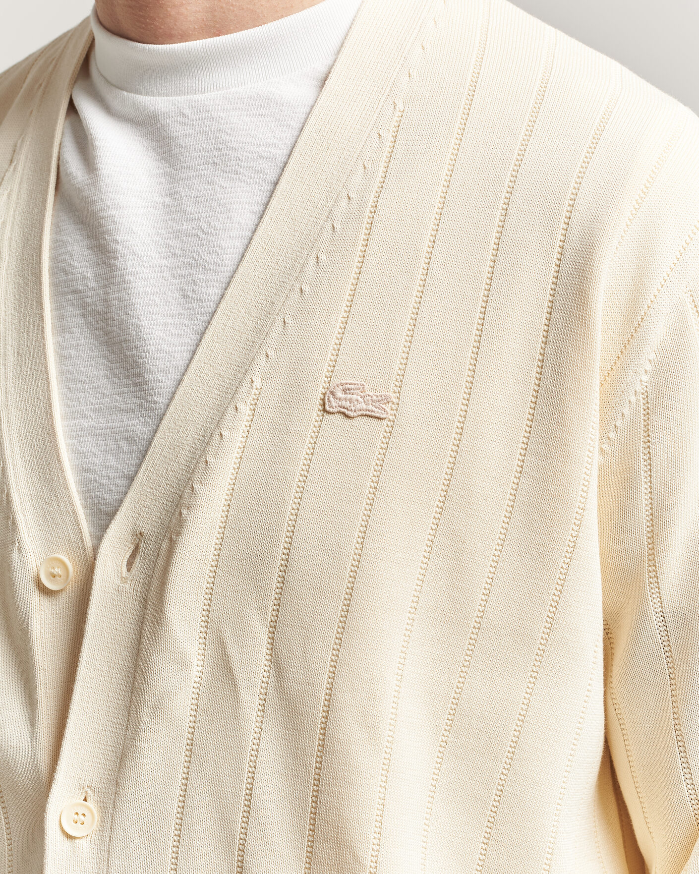 Herre | Gensere | Lacoste | Cotton Structured Knitted Cardigan Naturel Clair