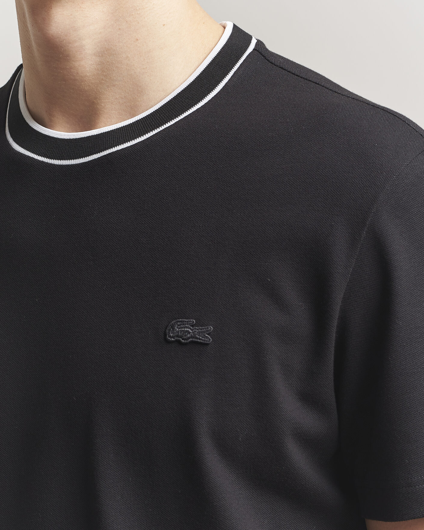 Herre | T-Shirts | Lacoste | Contrast Rib Piqué T-Shirt Black
