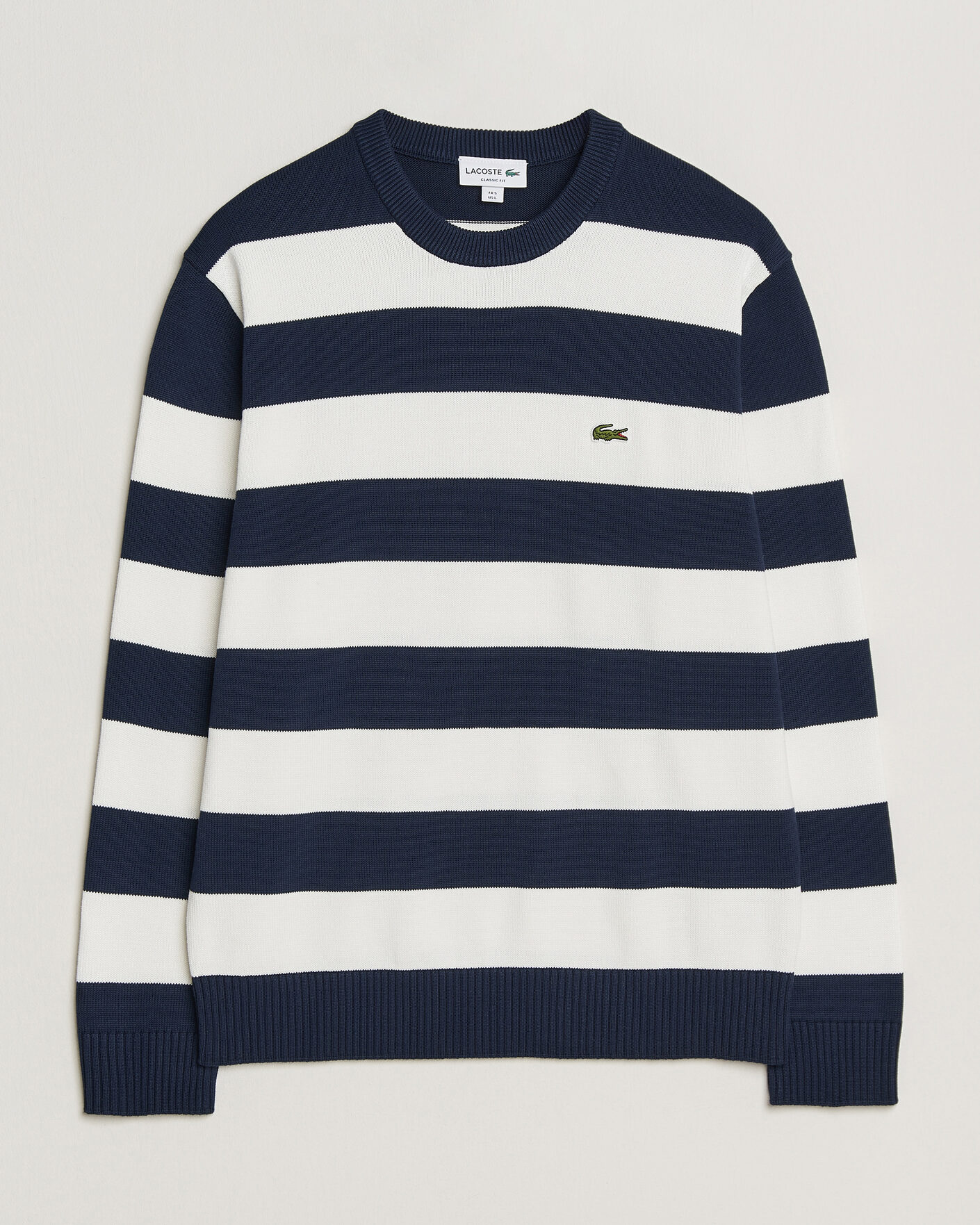Herre | Gensere | Lacoste | Cotton Knitted Striped Sweater Navy Blue/Flour