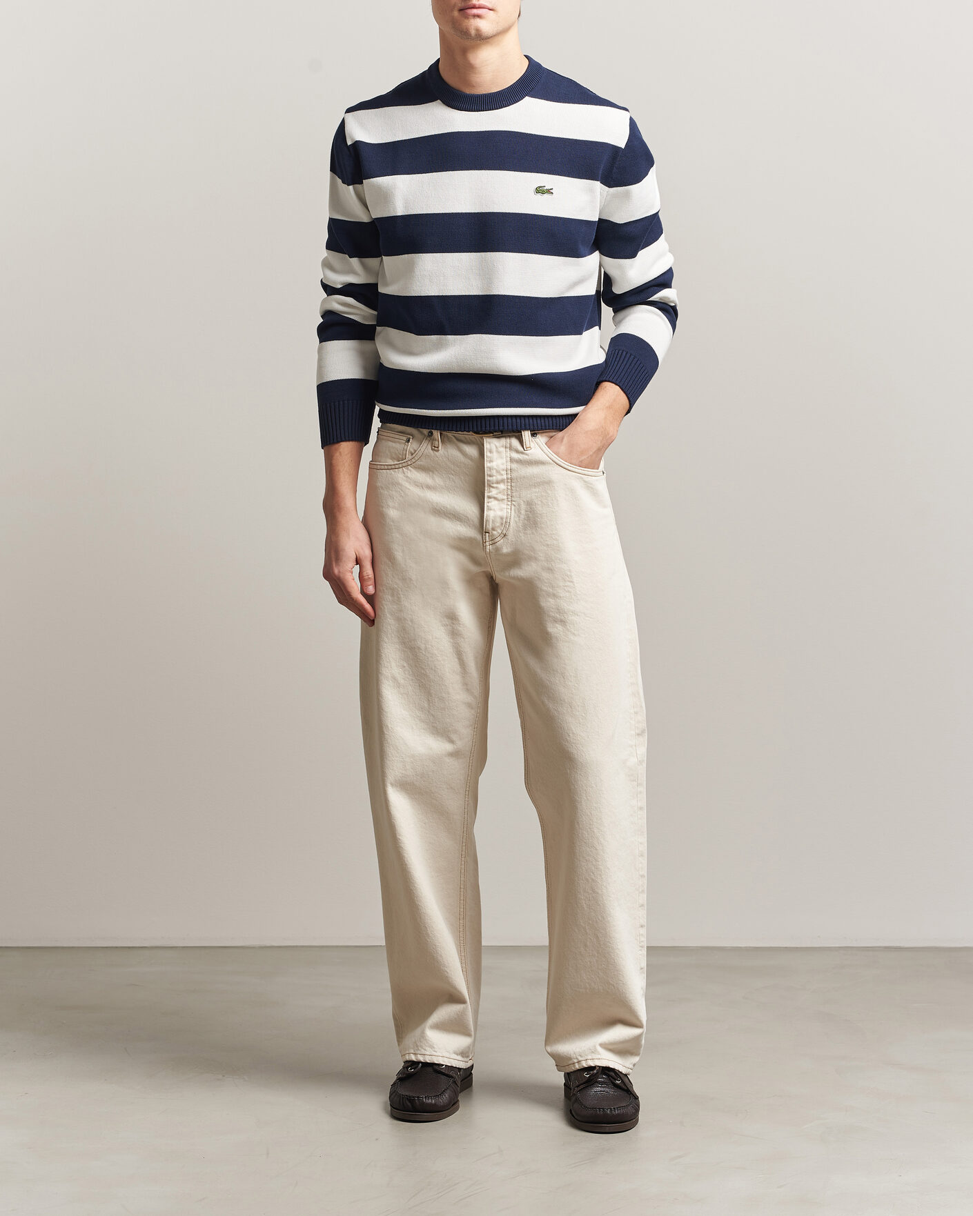 Herre | Gensere | Lacoste | Cotton Knitted Striped Sweater Navy Blue/Flour