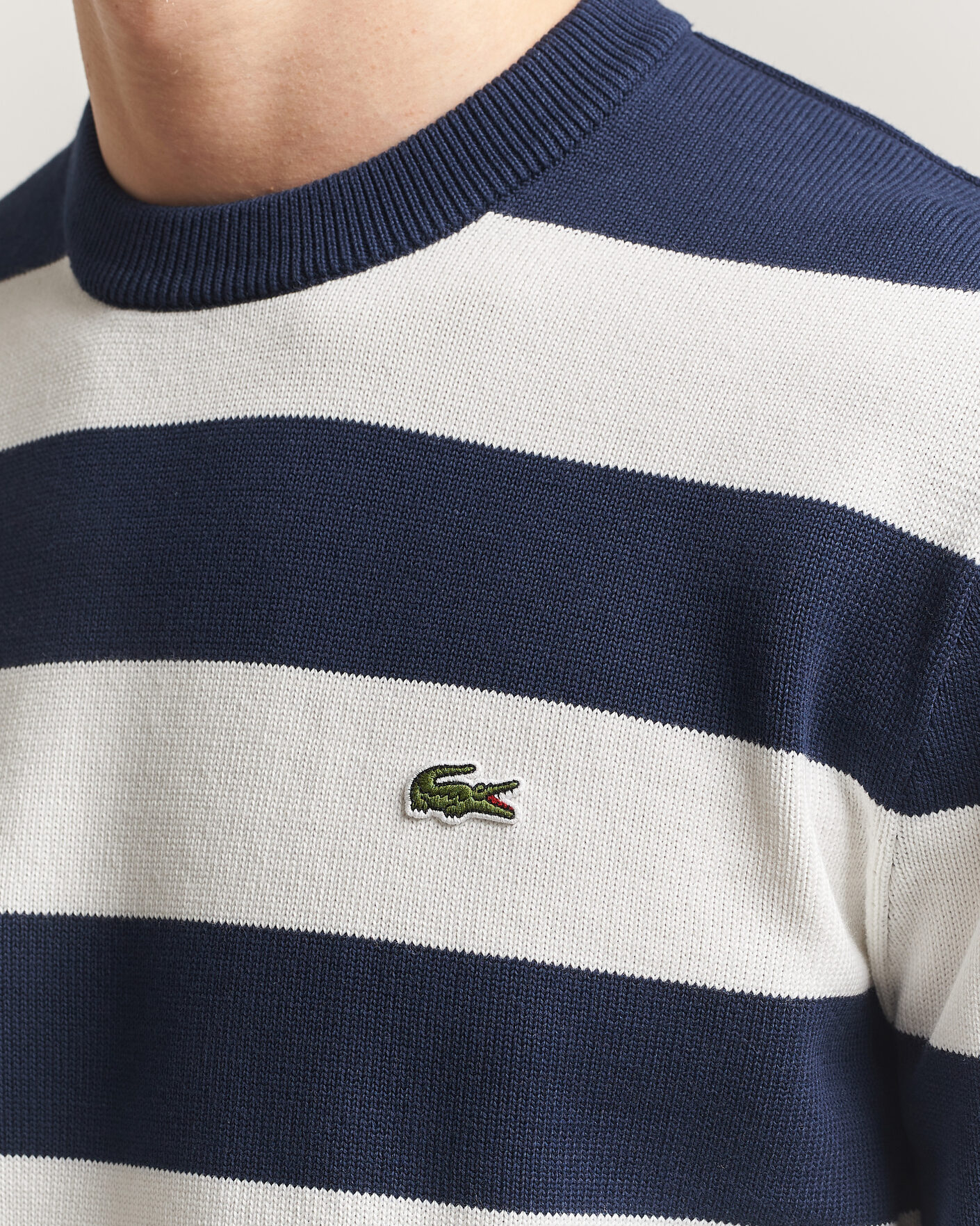 Herre | Gensere | Lacoste | Cotton Knitted Striped Sweater Navy Blue/Flour