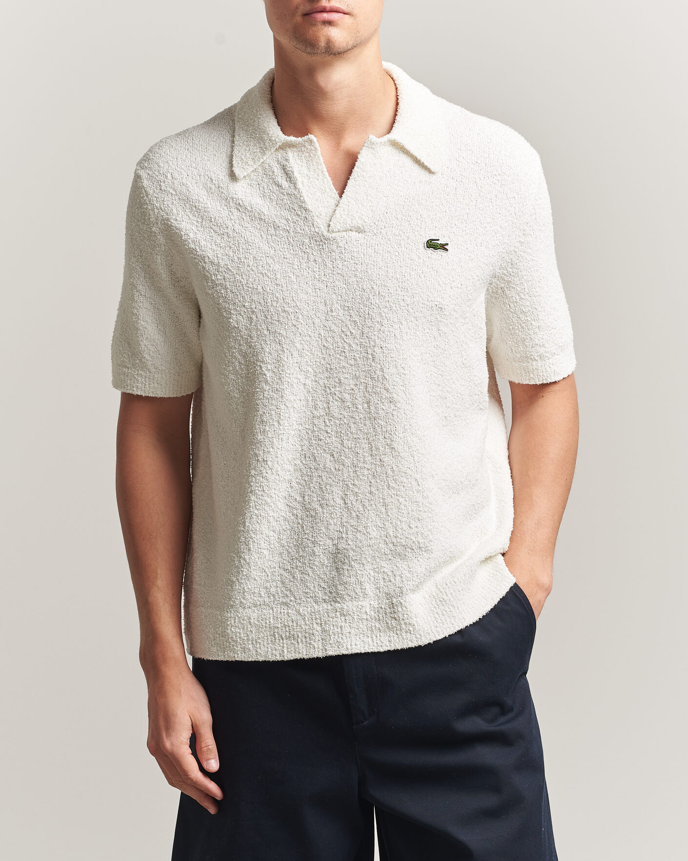 Herre | Pikéer | Lacoste | Cotton Bouclé Open Collar Polo Flour