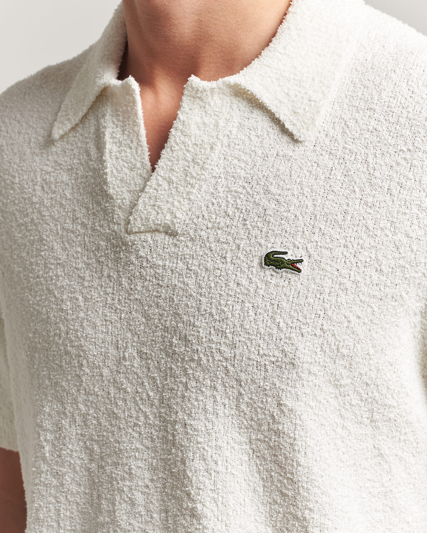 Herre | Pikéer | Lacoste | Cotton Bouclé Open Collar Polo Flour