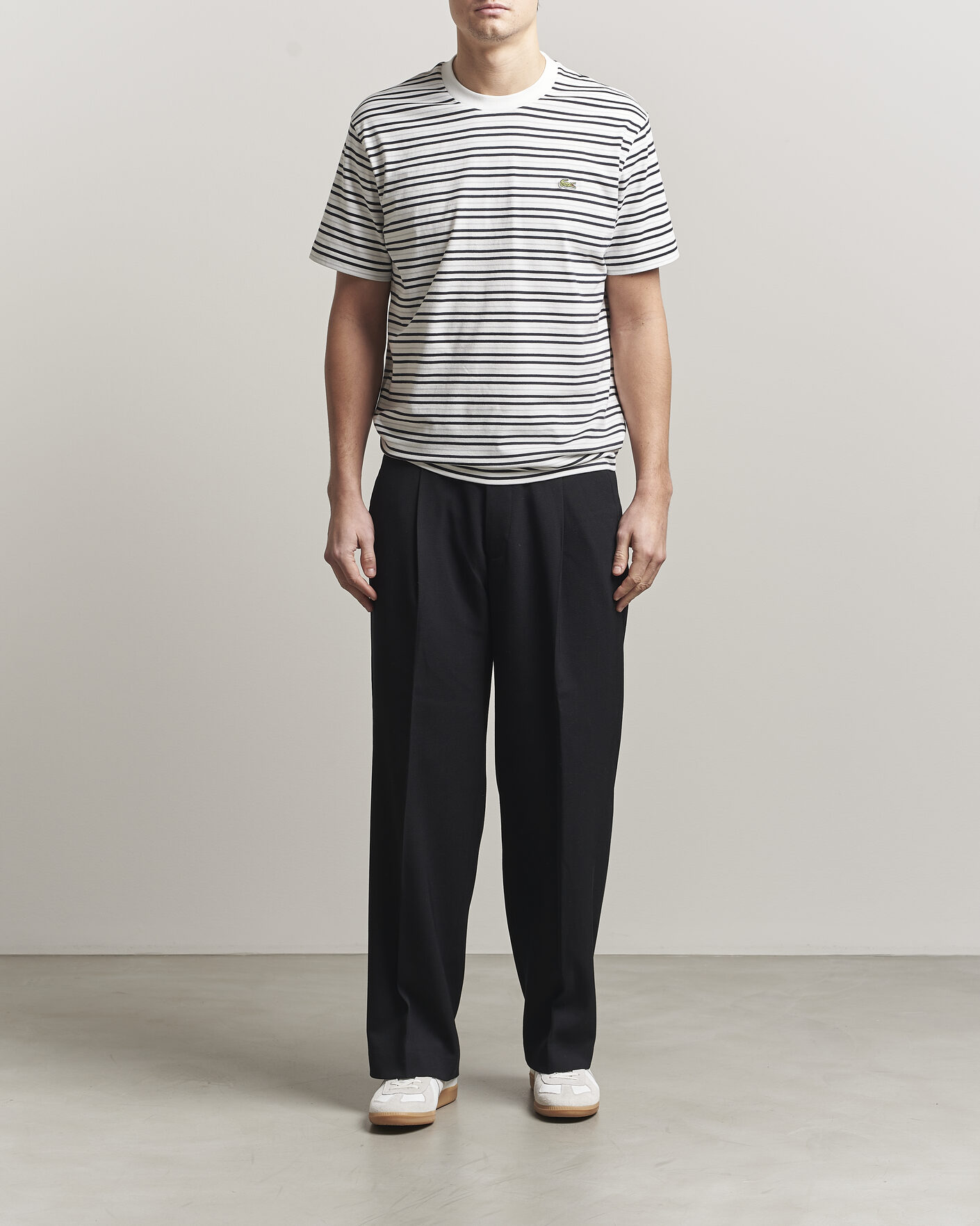 Herre | T-Shirts | Lacoste | Cotton Striped T-Shirt Blackbird/Flour
