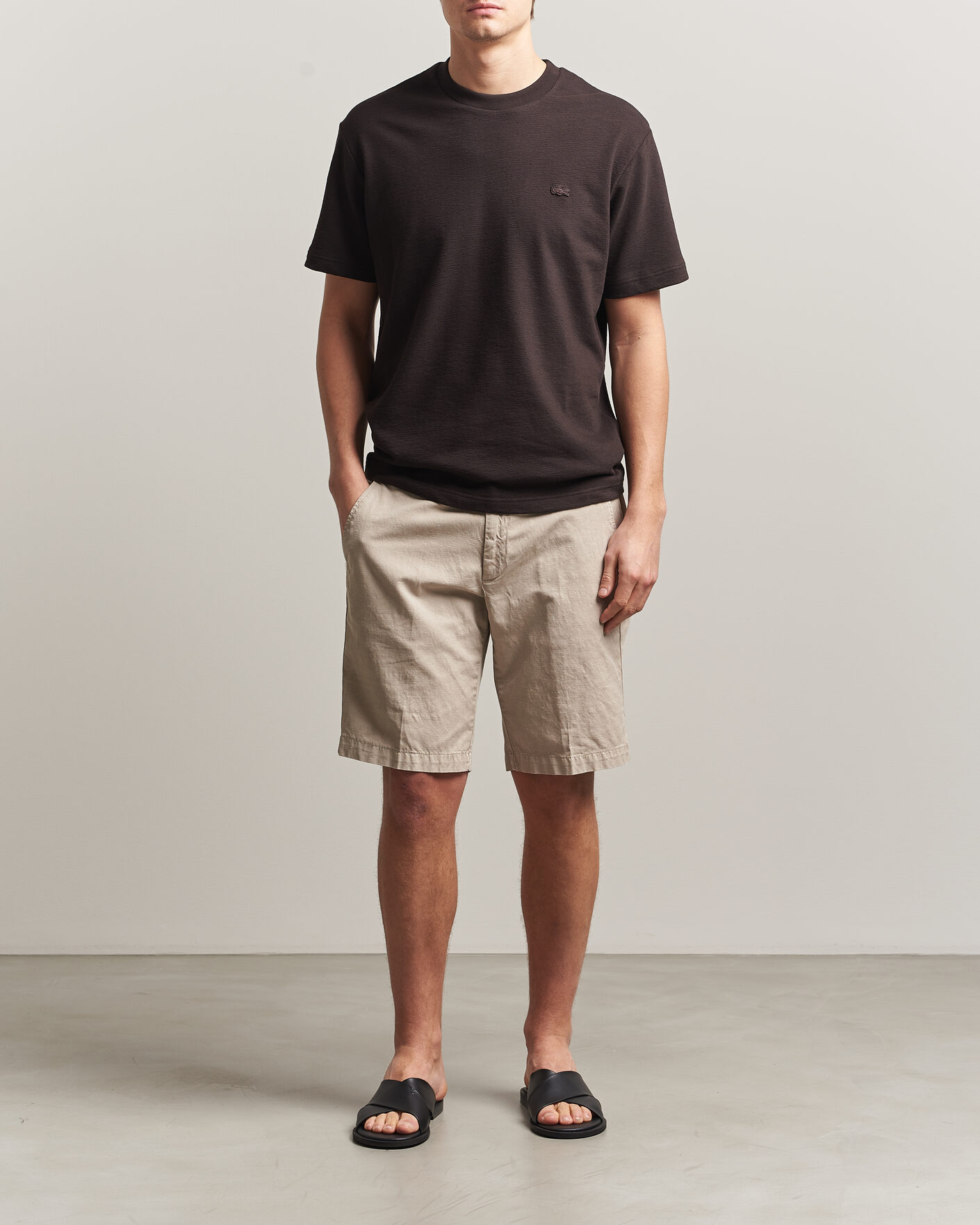 Herre | T-Shirts | Lacoste | Textured Cotton T-Shirt Buffalo Brown