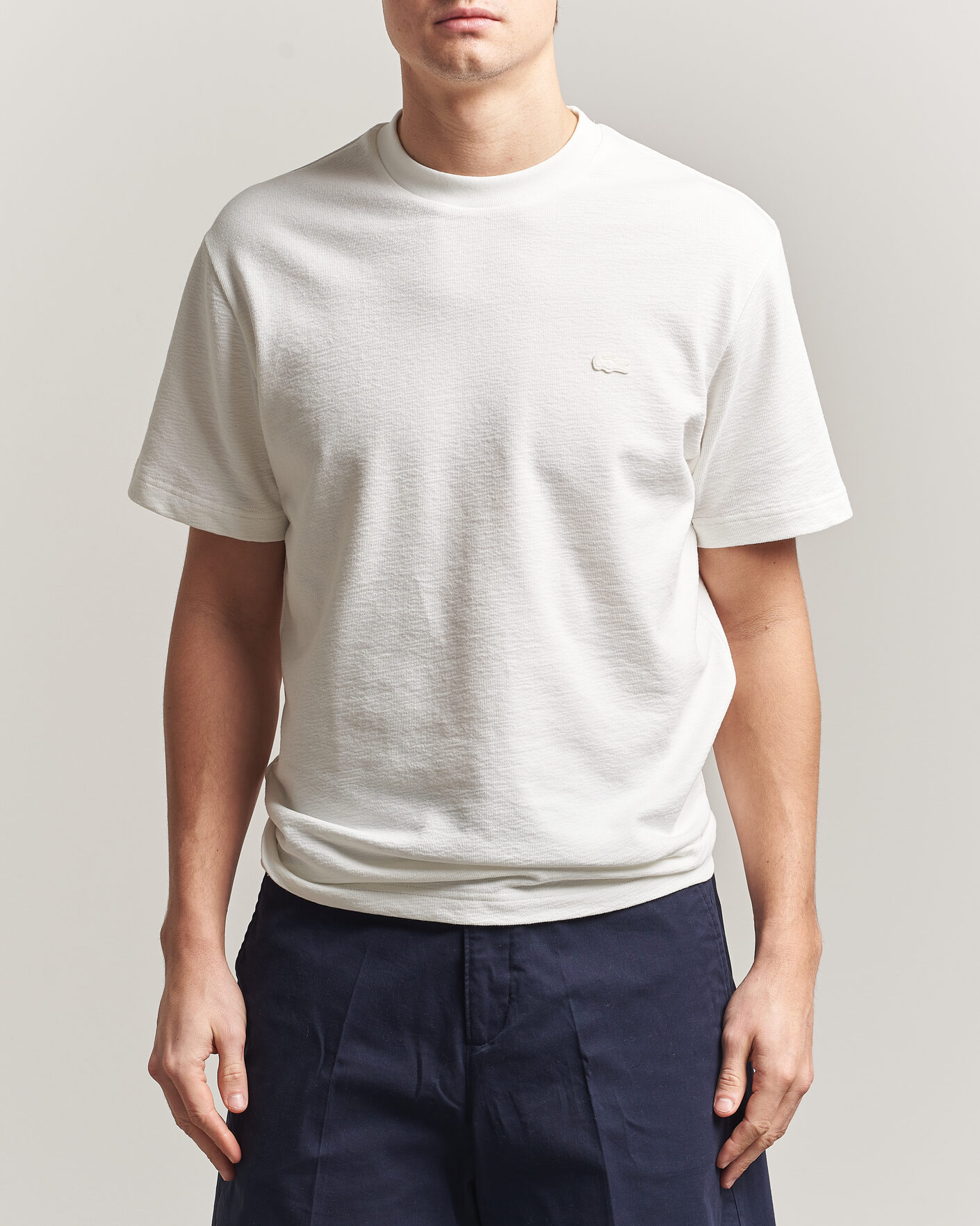 Herre | T-Shirts | Lacoste | Textured Cotton T-Shirt Flour