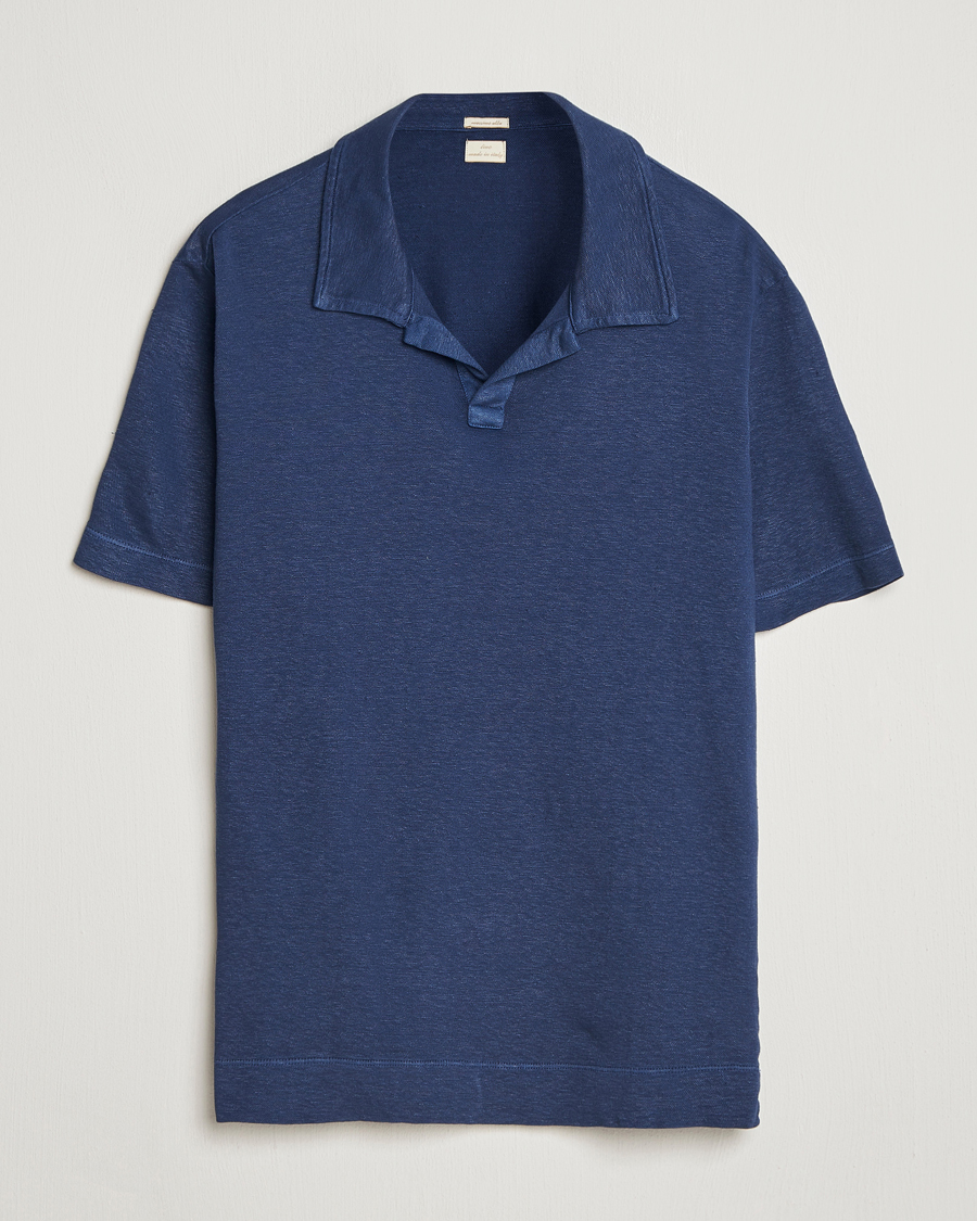 Herre | Pikéer | Massimo Alba | Aruba Cotton/Linen Polo Midnight Blue