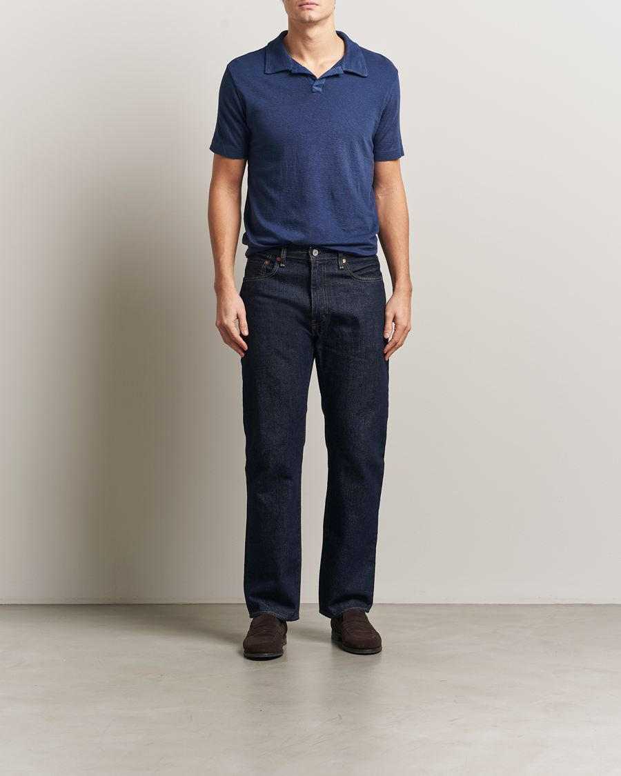 Herre | Pikéer | Massimo Alba | Aruba Cotton/Linen Polo Midnight Blue