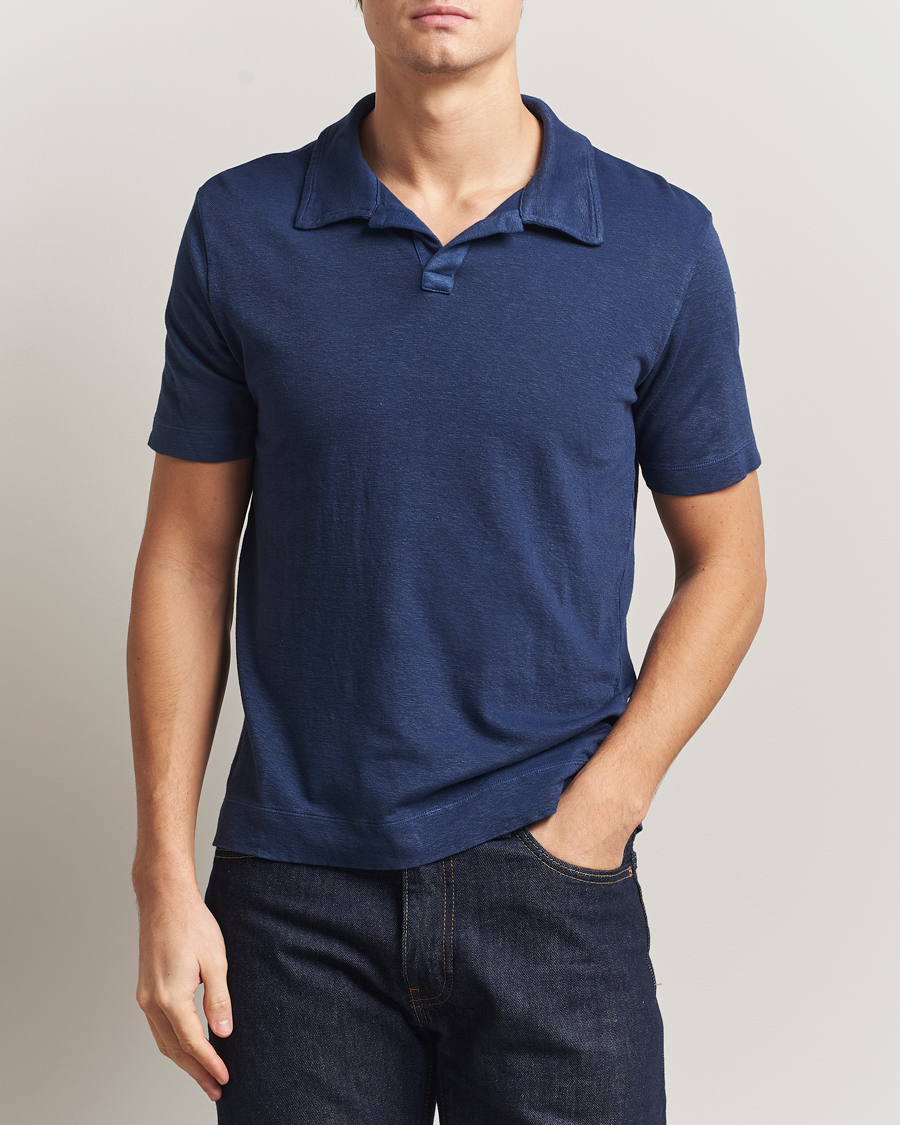 Herre | Pikéer | Massimo Alba | Aruba Cotton/Linen Polo Midnight Blue