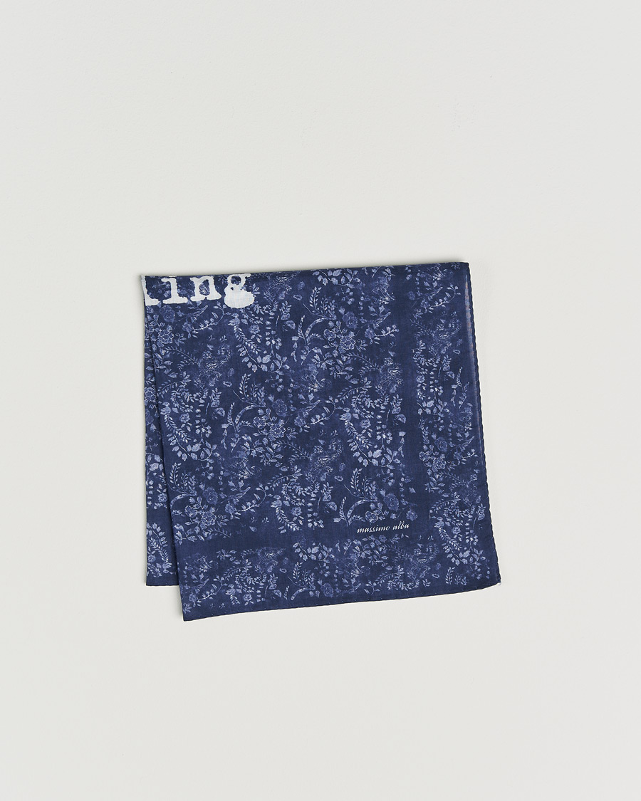 Herre | Lommetørklær | Massimo Alba | Printed Cotton Voile Hankerchief Midnight Blue