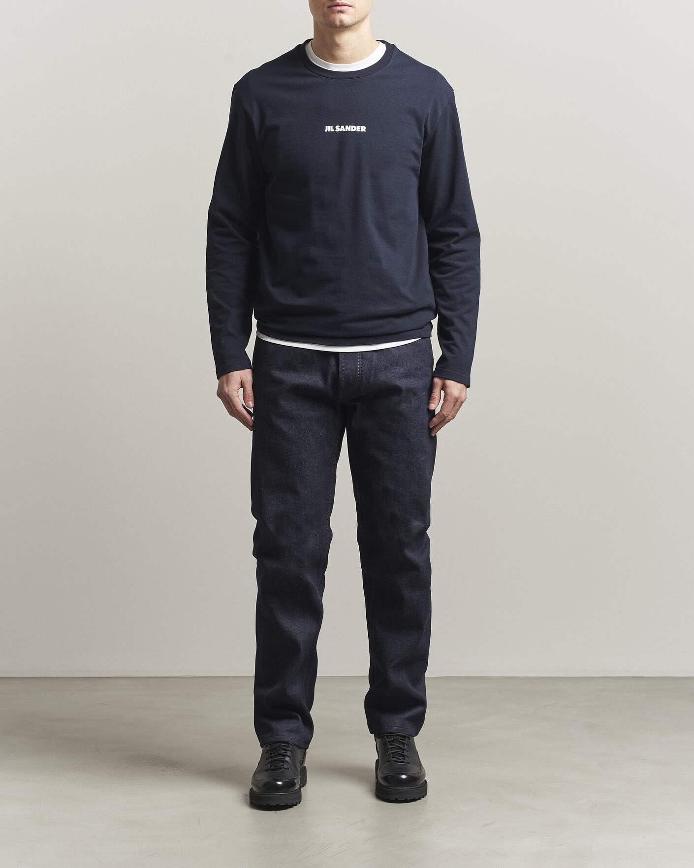Herre | T-Shirts | Jil Sander | Long Sleeve Logo T-Shirt Navy