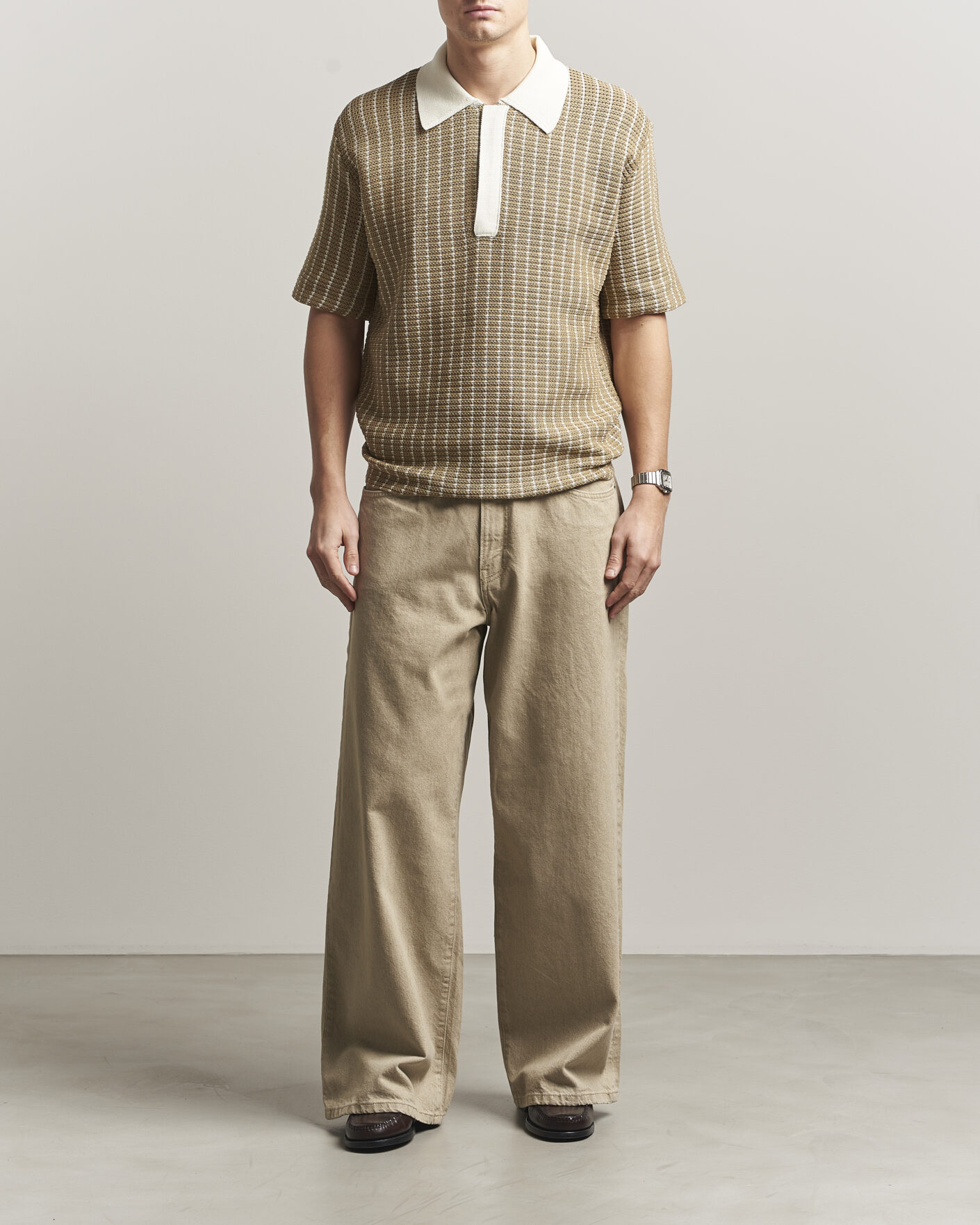 Herre | Pikéer | Jil Sander | Net Stitch Knitted Polo Tobacco