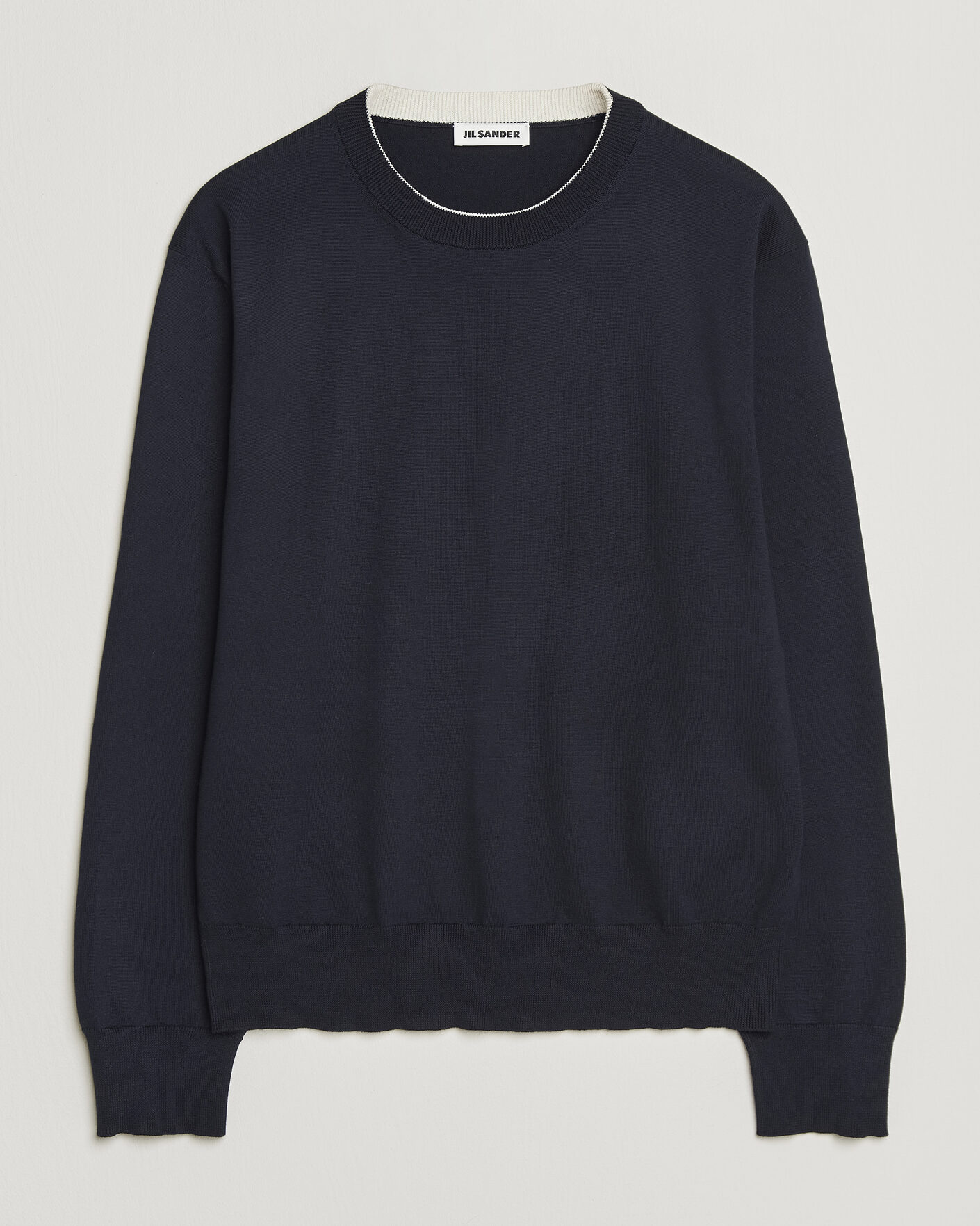 Herre | Gensere | Jil Sander | Fine Cotton Contrast Pullover Navy