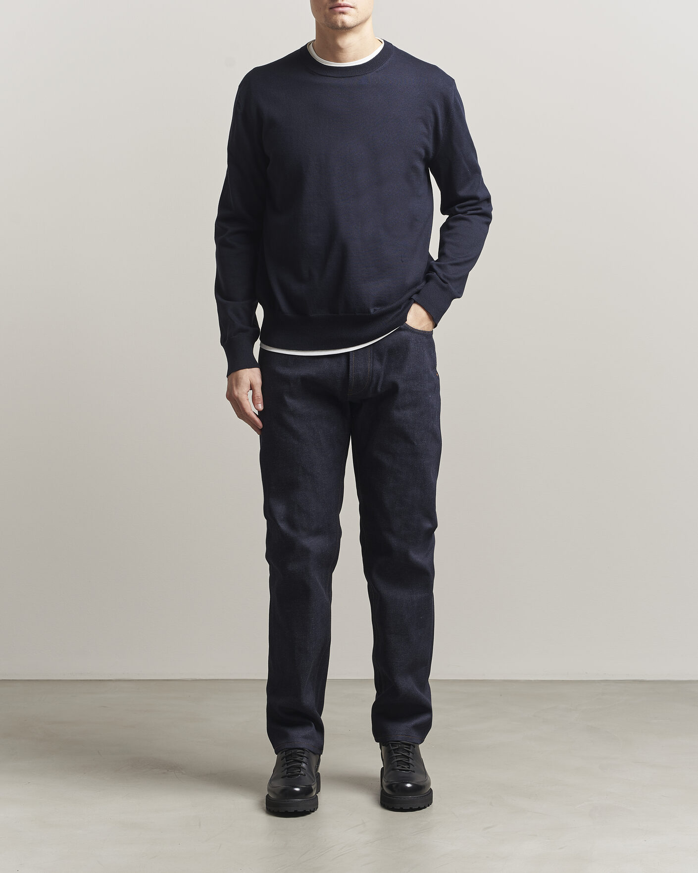 Herre | Gensere | Jil Sander | Fine Cotton Contrast Pullover Navy
