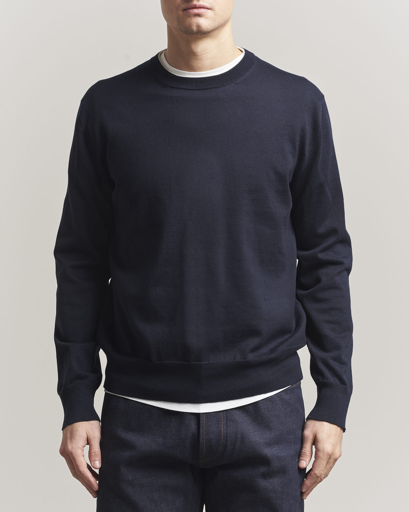 Herre | Gensere | Jil Sander | Fine Cotton Contrast Pullover Navy