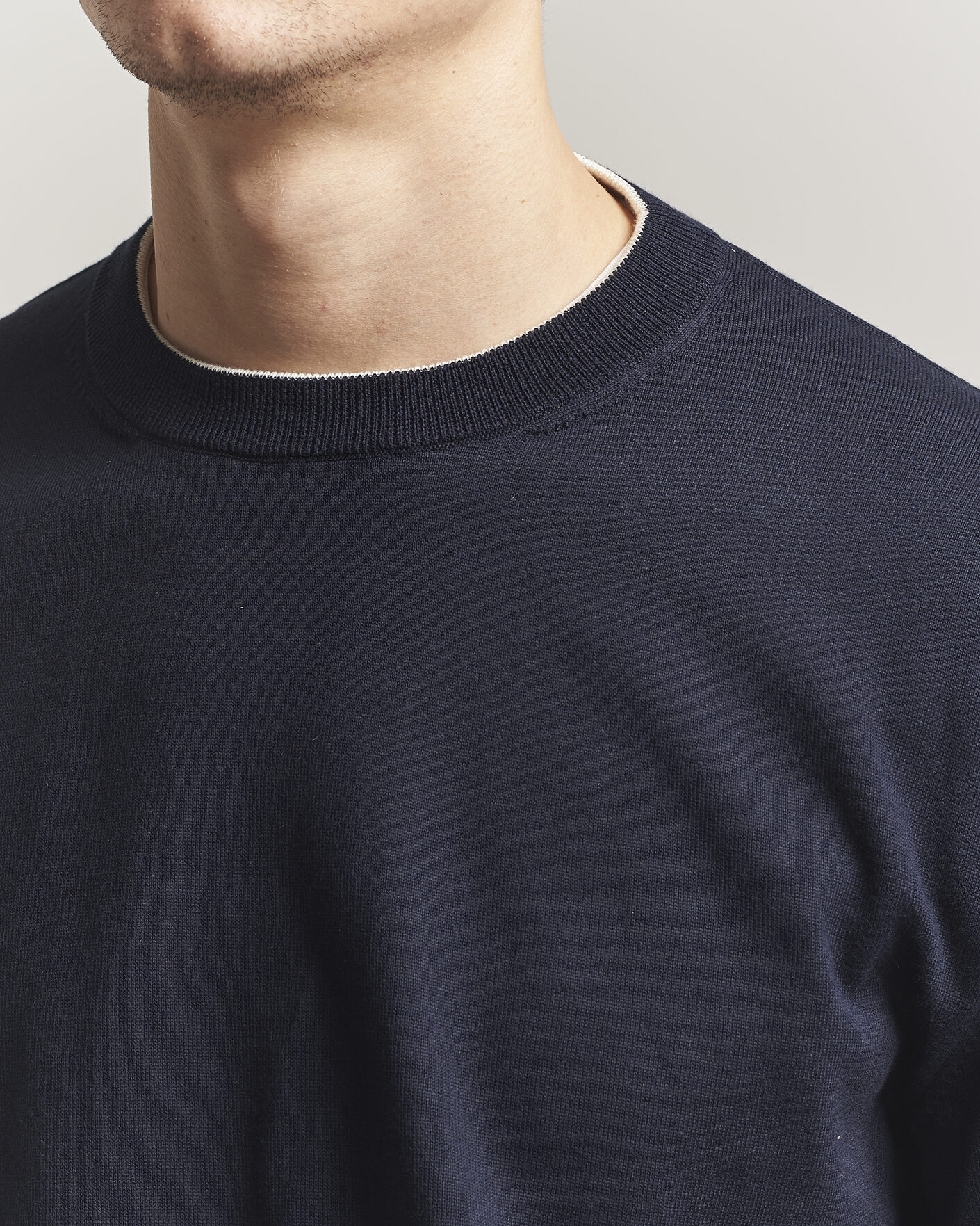 Herre | Gensere | Jil Sander | Fine Cotton Contrast Pullover Navy