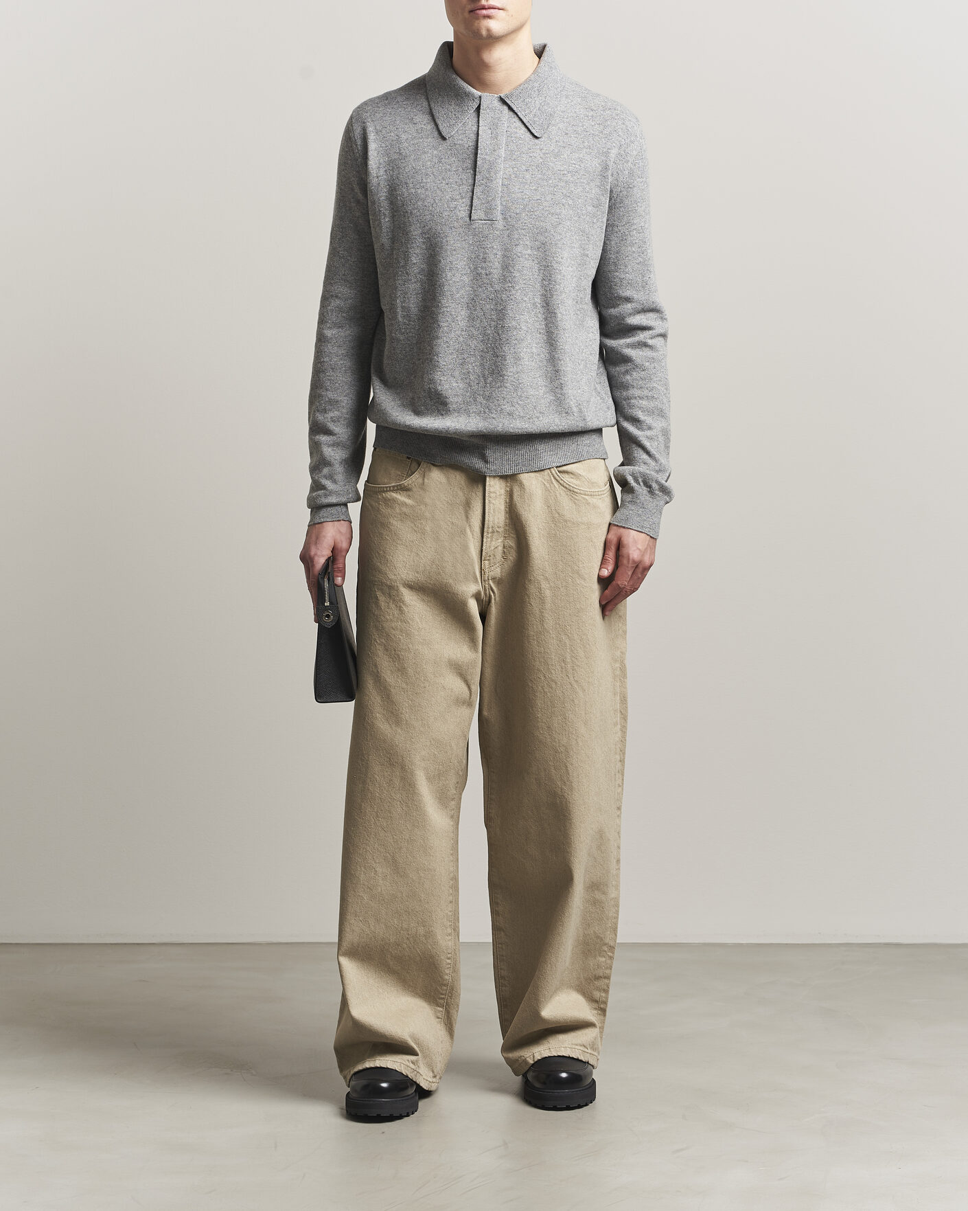 Herre | Gensere | Jil Sander | Long Sleeve Knitted Wool Polo Grey Melange