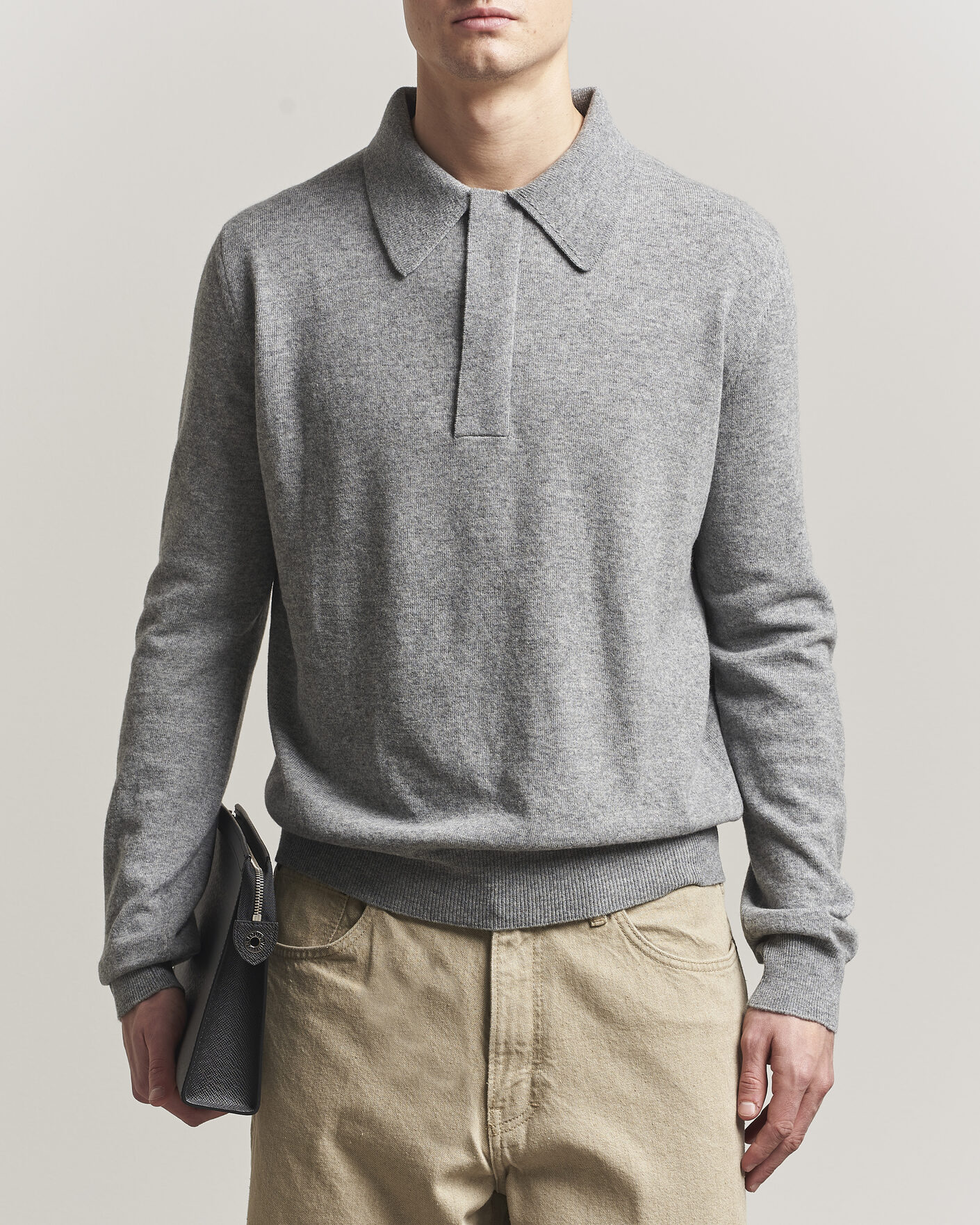 Herre | Gensere | Jil Sander | Long Sleeve Knitted Wool Polo Grey Melange
