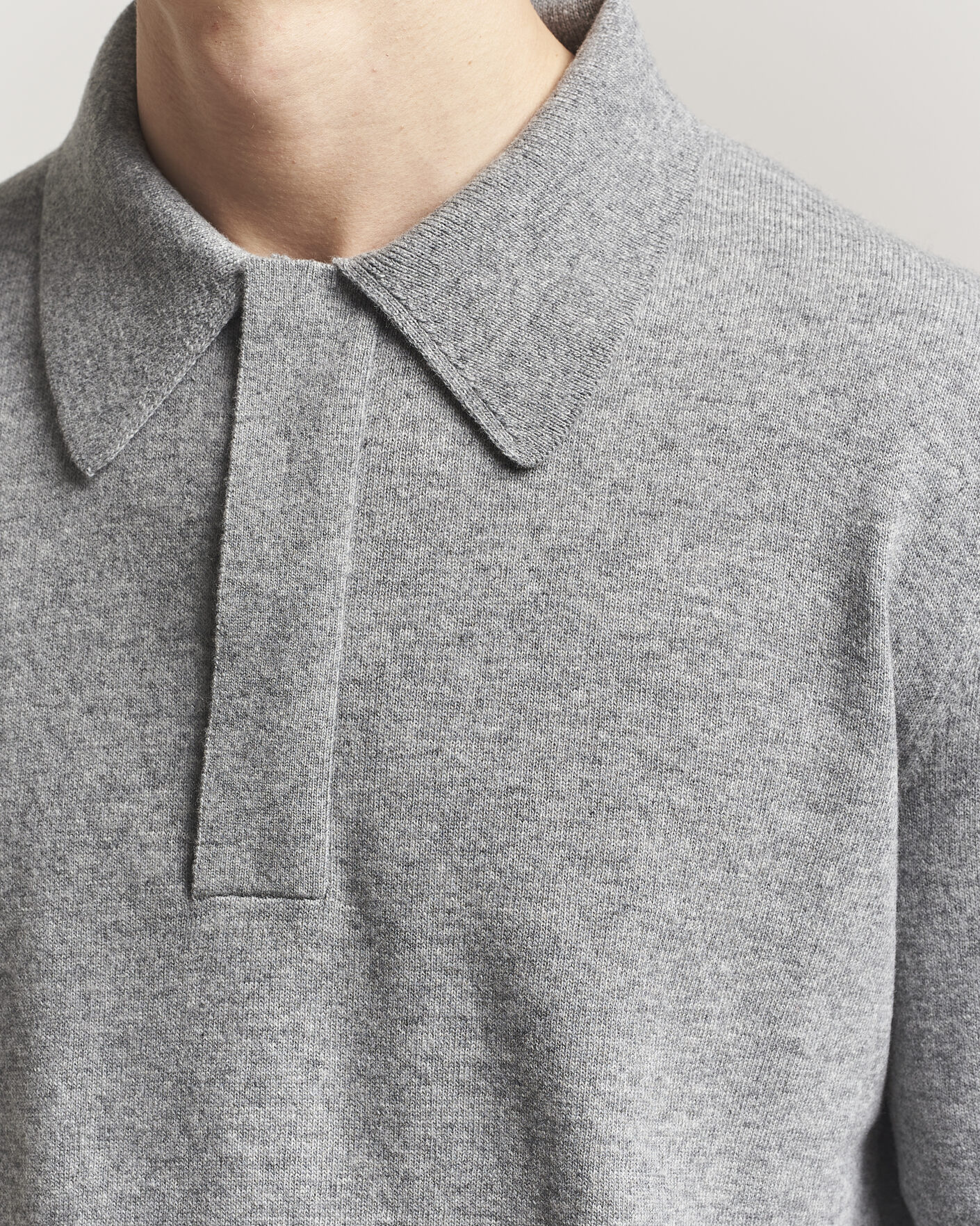 Herre | Gensere | Jil Sander | Long Sleeve Knitted Wool Polo Grey Melange