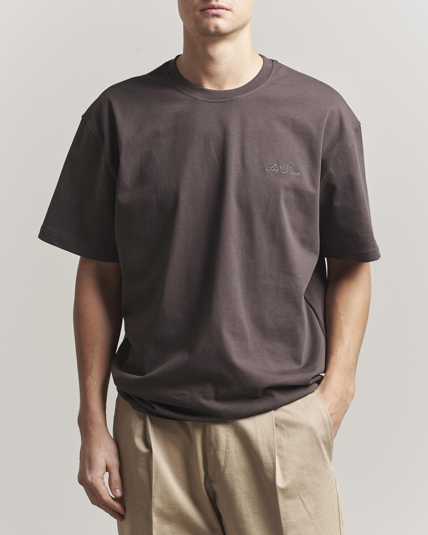 Herre | T-Shirts | LES DEUX | Crew T-Shirt Coffee Brown