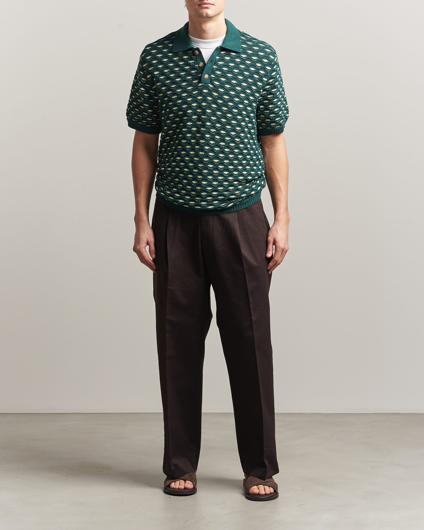 Herre | Pikéer | LES DEUX | Esmay Shell Knitted Polo Sea Moss Green