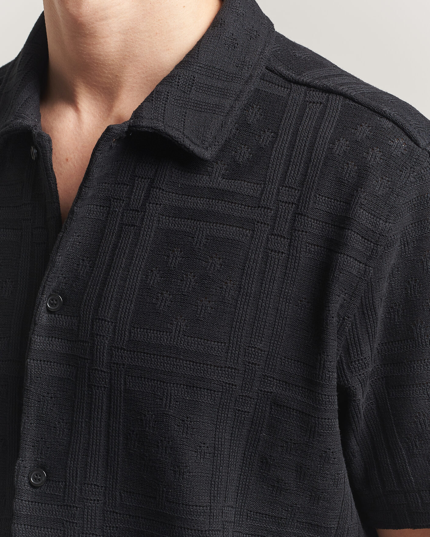 Herre | Skjorter | LES DEUX | Hector Pointelle Short Sleeve Shirt Black