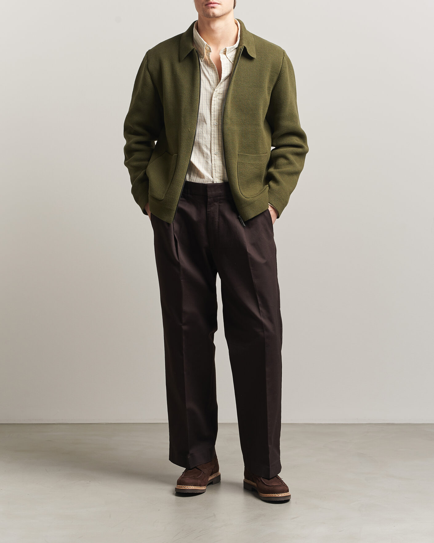 Herre | Gensere | LES DEUX | Fisher Cotton Milano Zip Olive Night