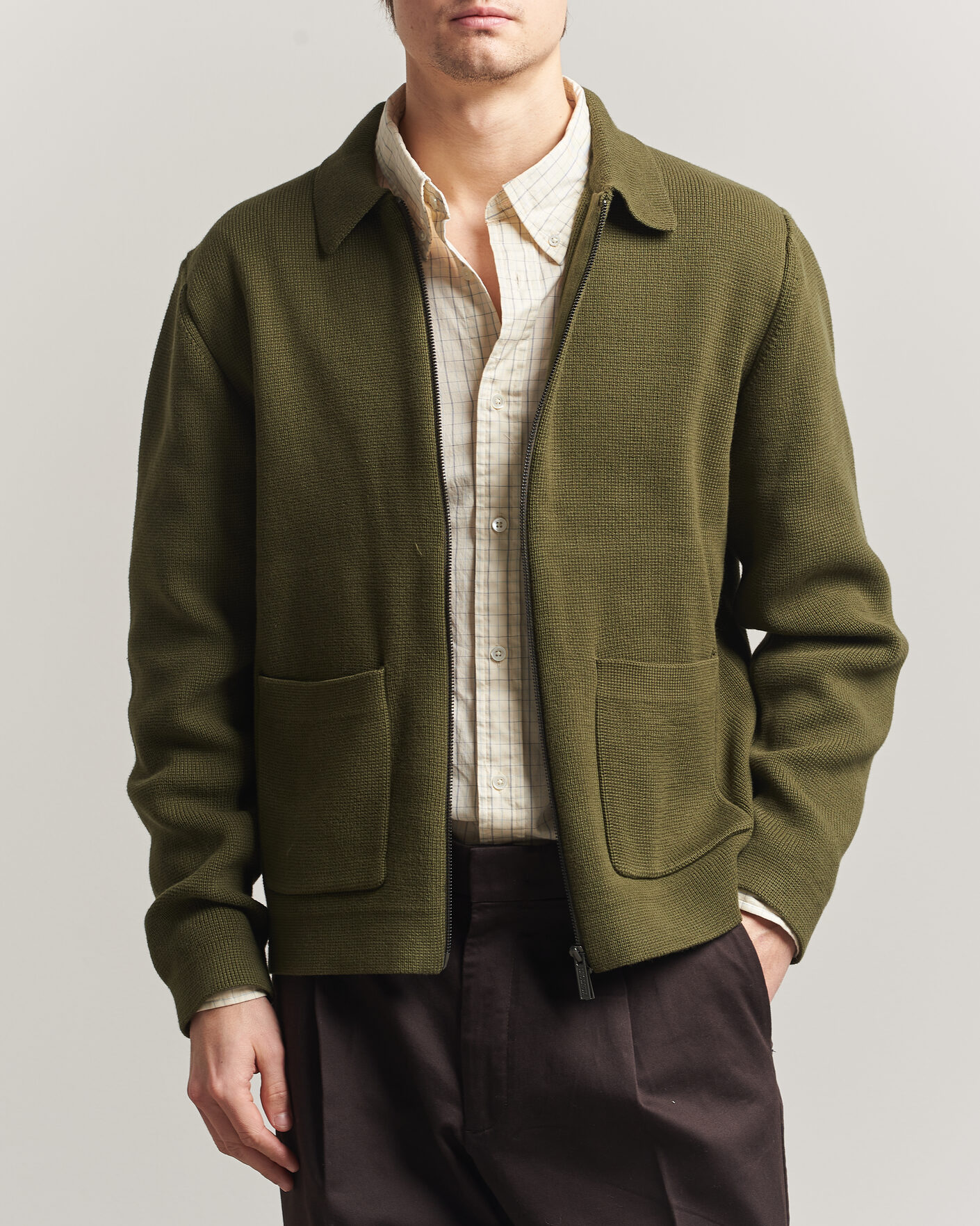 Herre | Gensere | LES DEUX | Fisher Cotton Milano Zip Olive Night