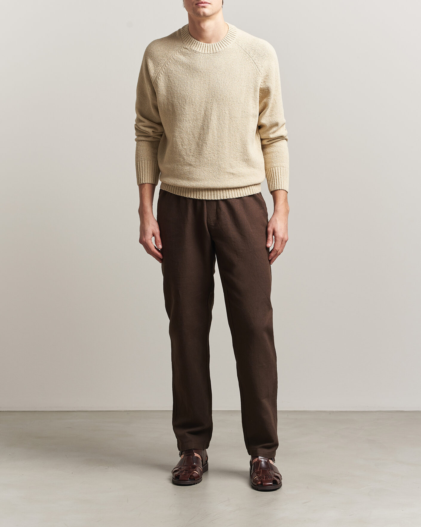 Herre | Gensere | LES DEUX | Brad Knitted Roundneck Oyster Grey/White