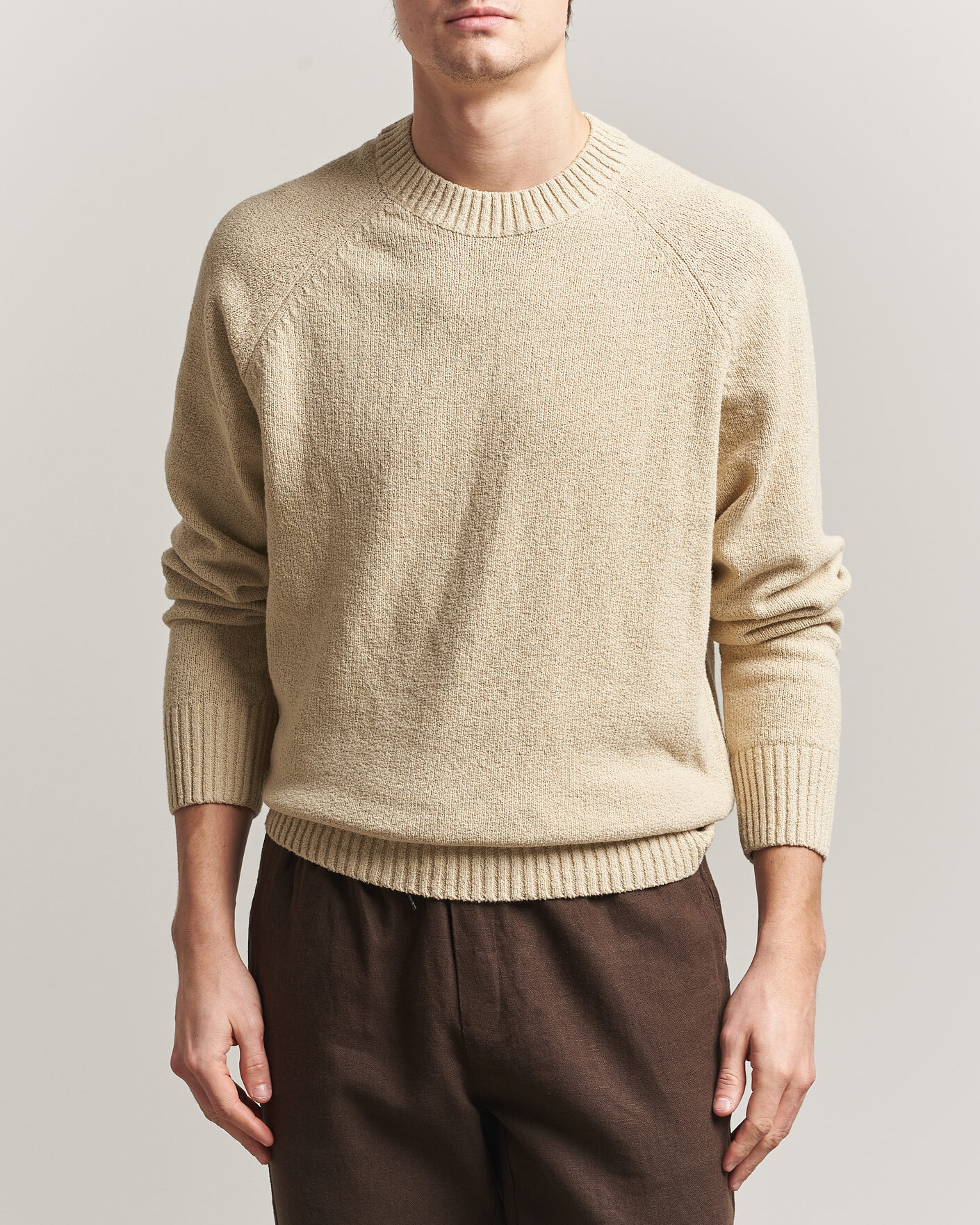 Herre | Gensere | LES DEUX | Brad Knitted Roundneck Oyster Grey/White