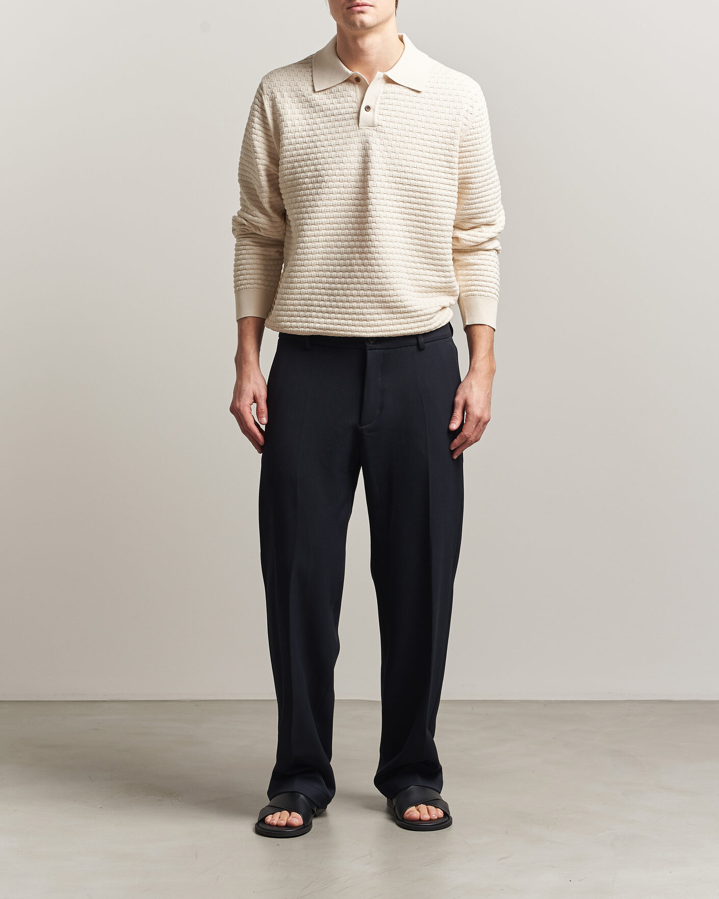 Herre | Gensere | LES DEUX | Billy Weave Knitted Polo Light Ivory