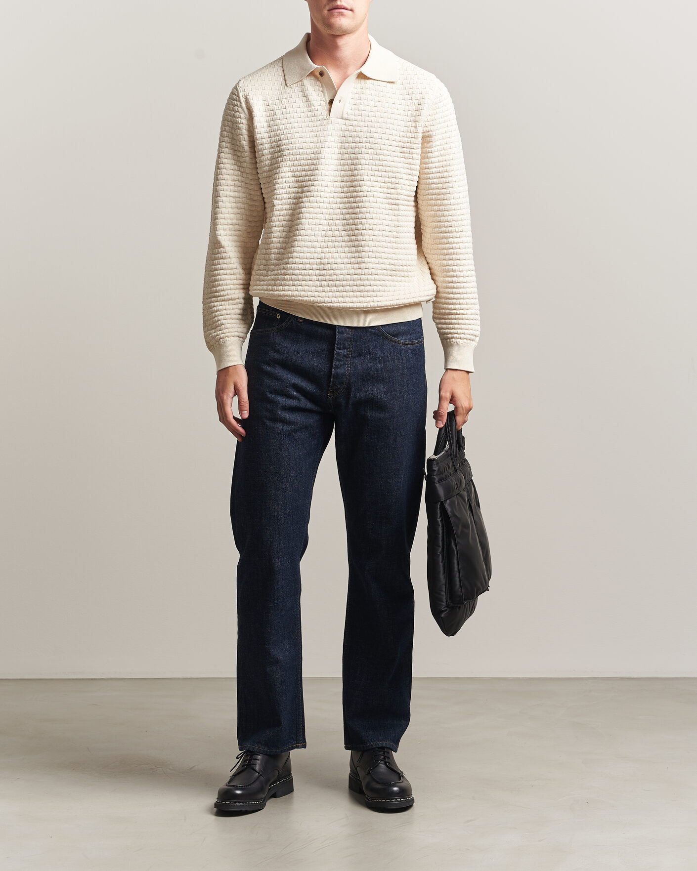 Herre | Gensere | LES DEUX | Billy Weave Knitted Polo Light Ivory