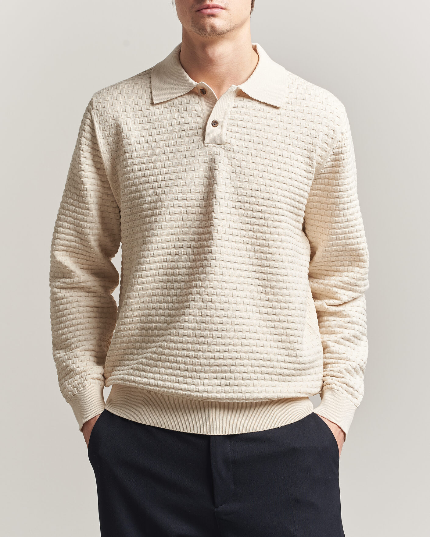Herre | Gensere | LES DEUX | Billy Weave Knitted Polo Light Ivory