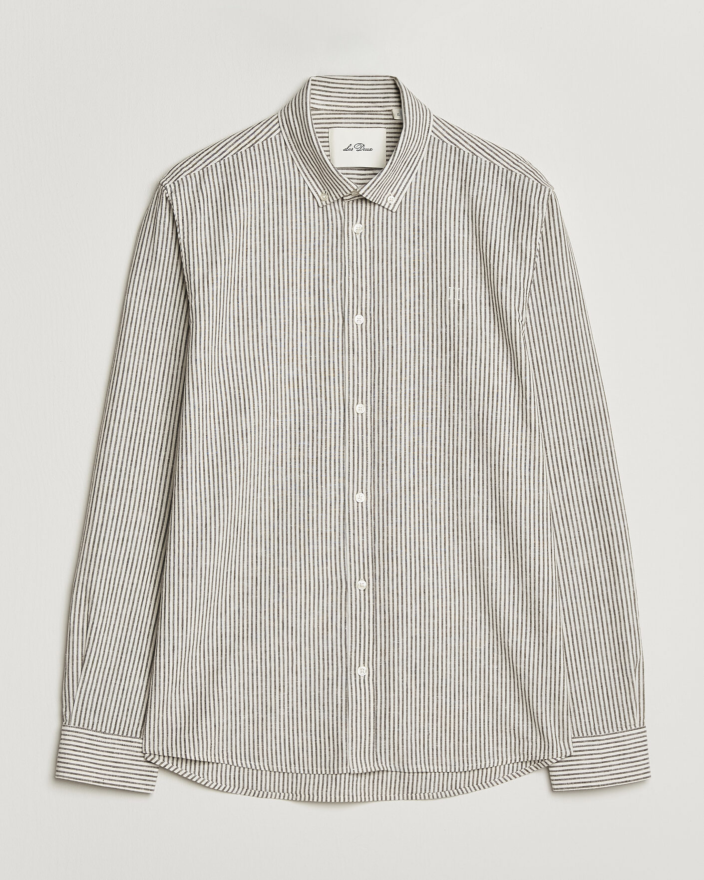 Herre | Skjorter | LES DEUX | Konrad Striped Cotton/Linen Shirt Teak Brown