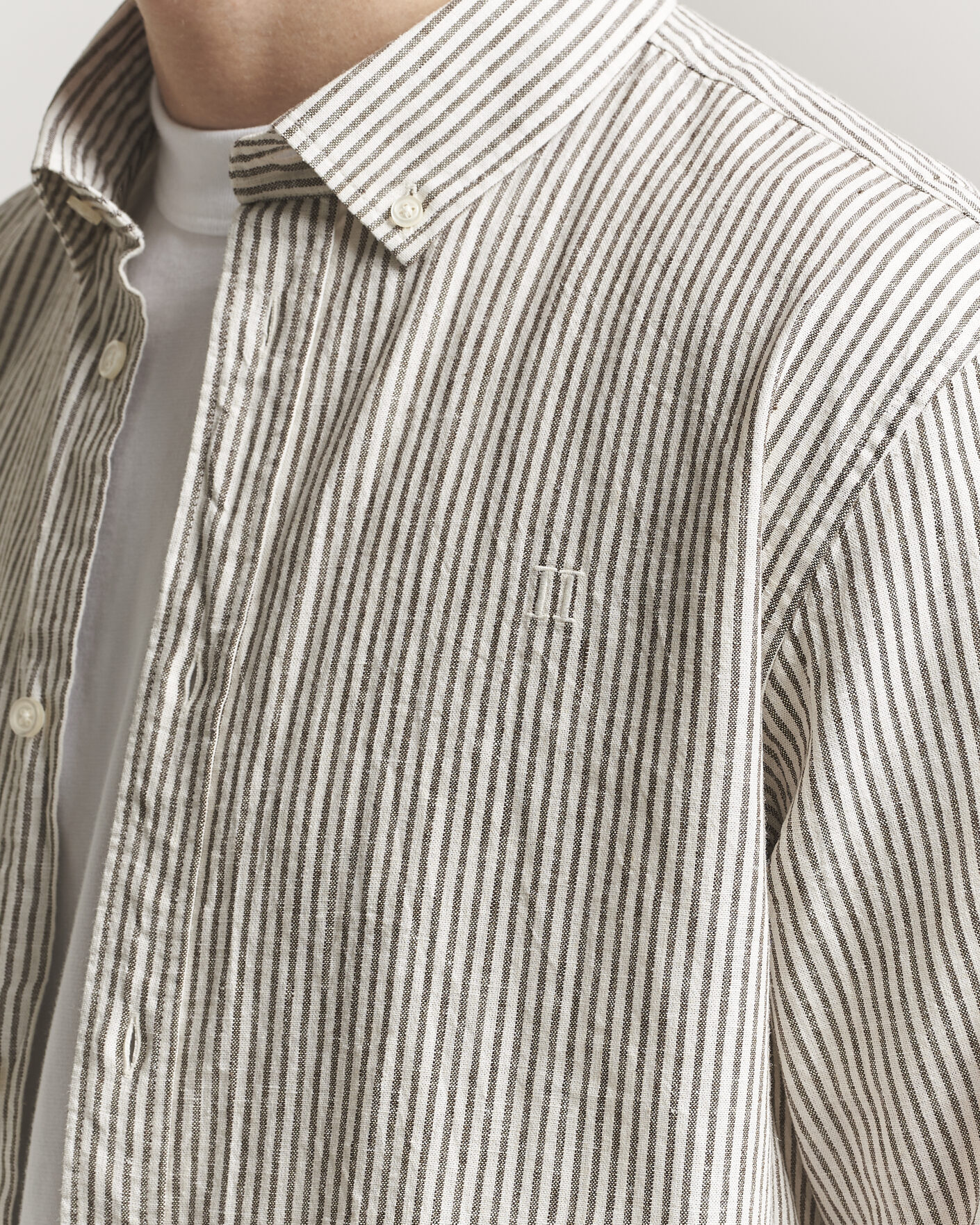 Herre | Skjorter | LES DEUX | Konrad Striped Cotton/Linen Shirt Teak Brown