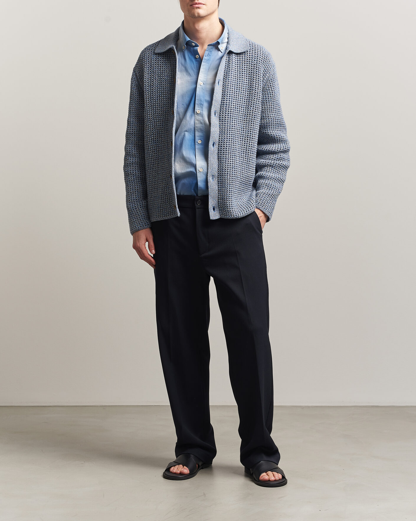 Herre | Gensere | LES DEUX | Gerald Knitted Shirt Dark Denim Blue